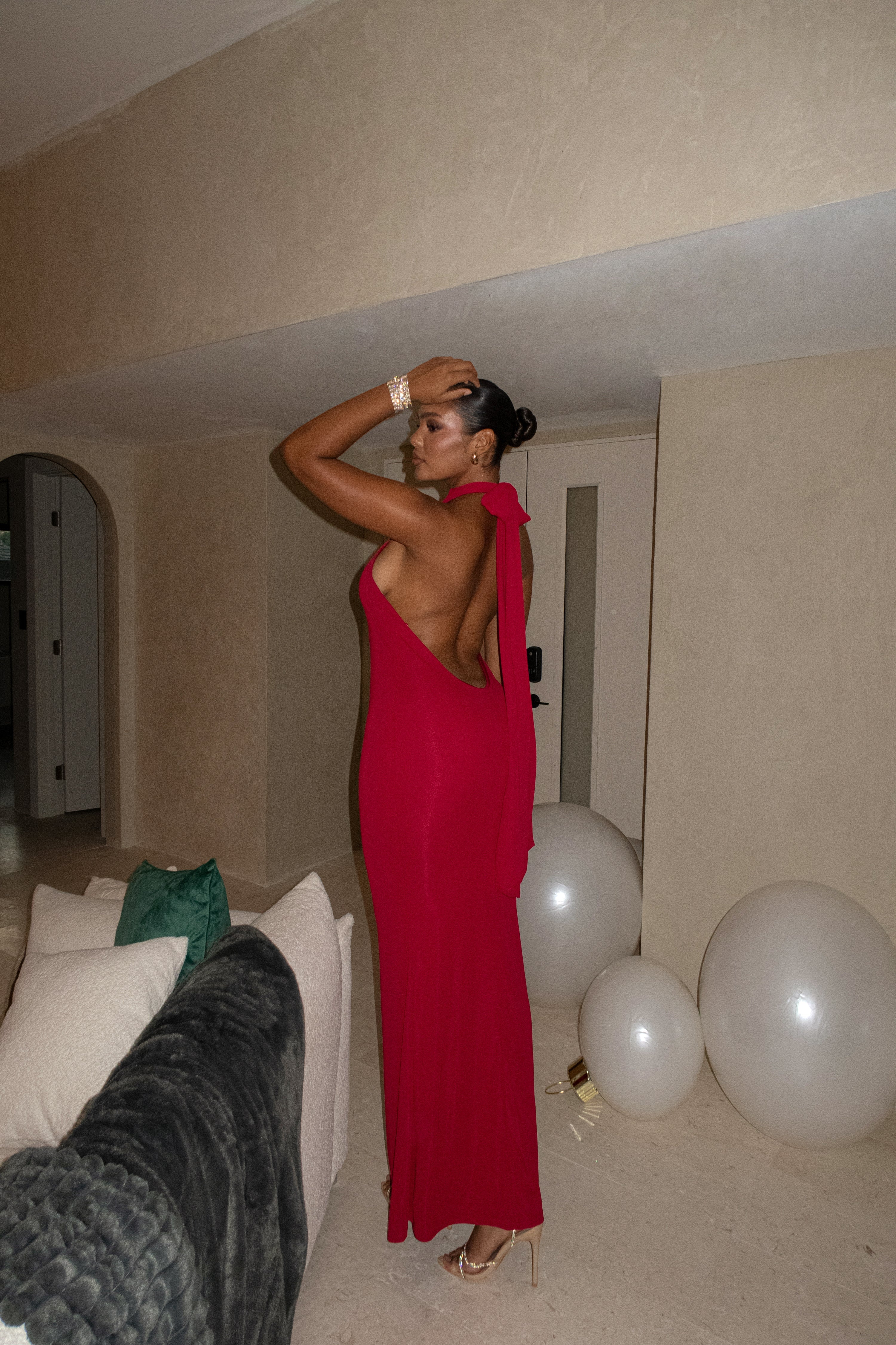 Red Golden Evening Maxi Gown