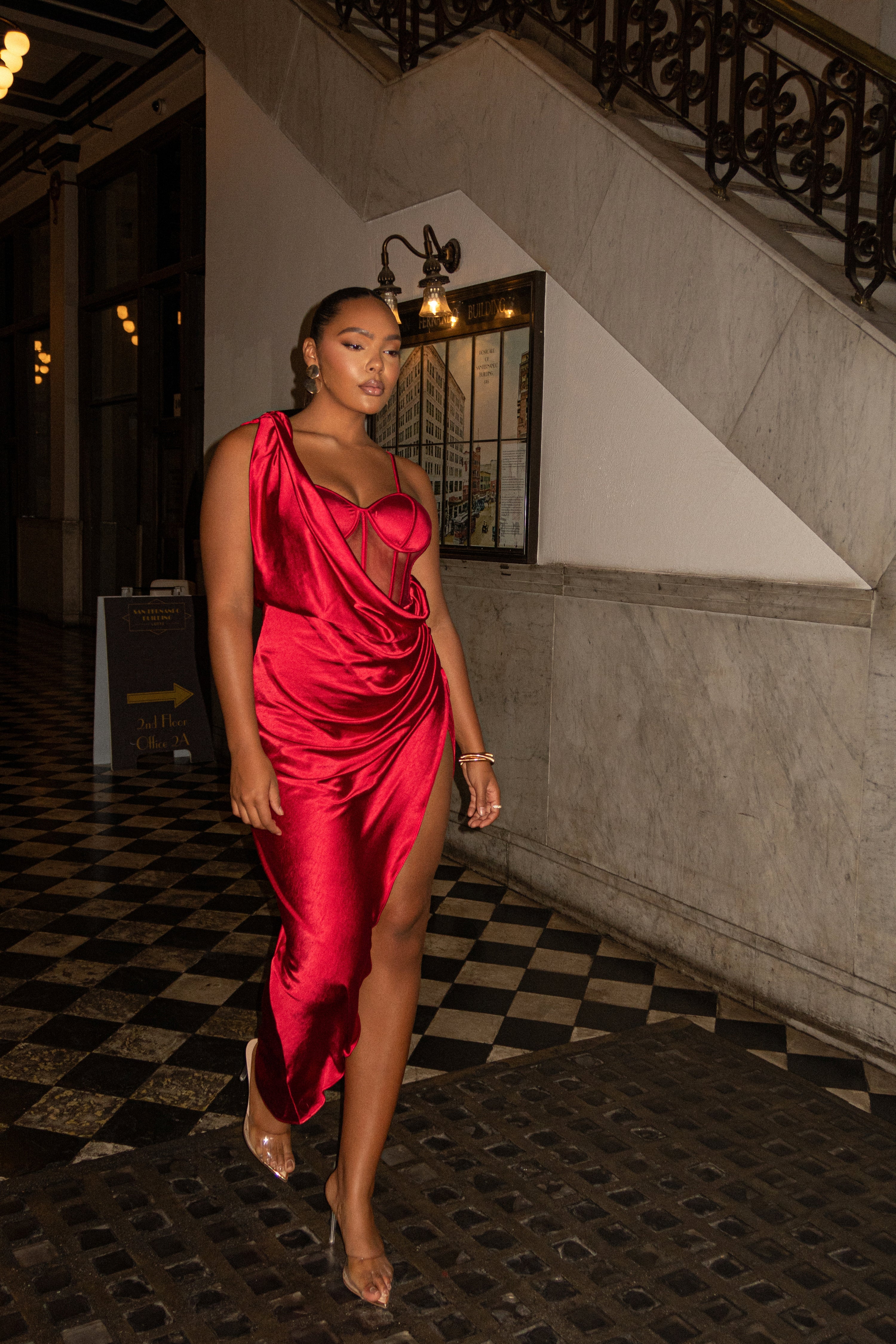 Red Anastacia Drape Maxi Dress