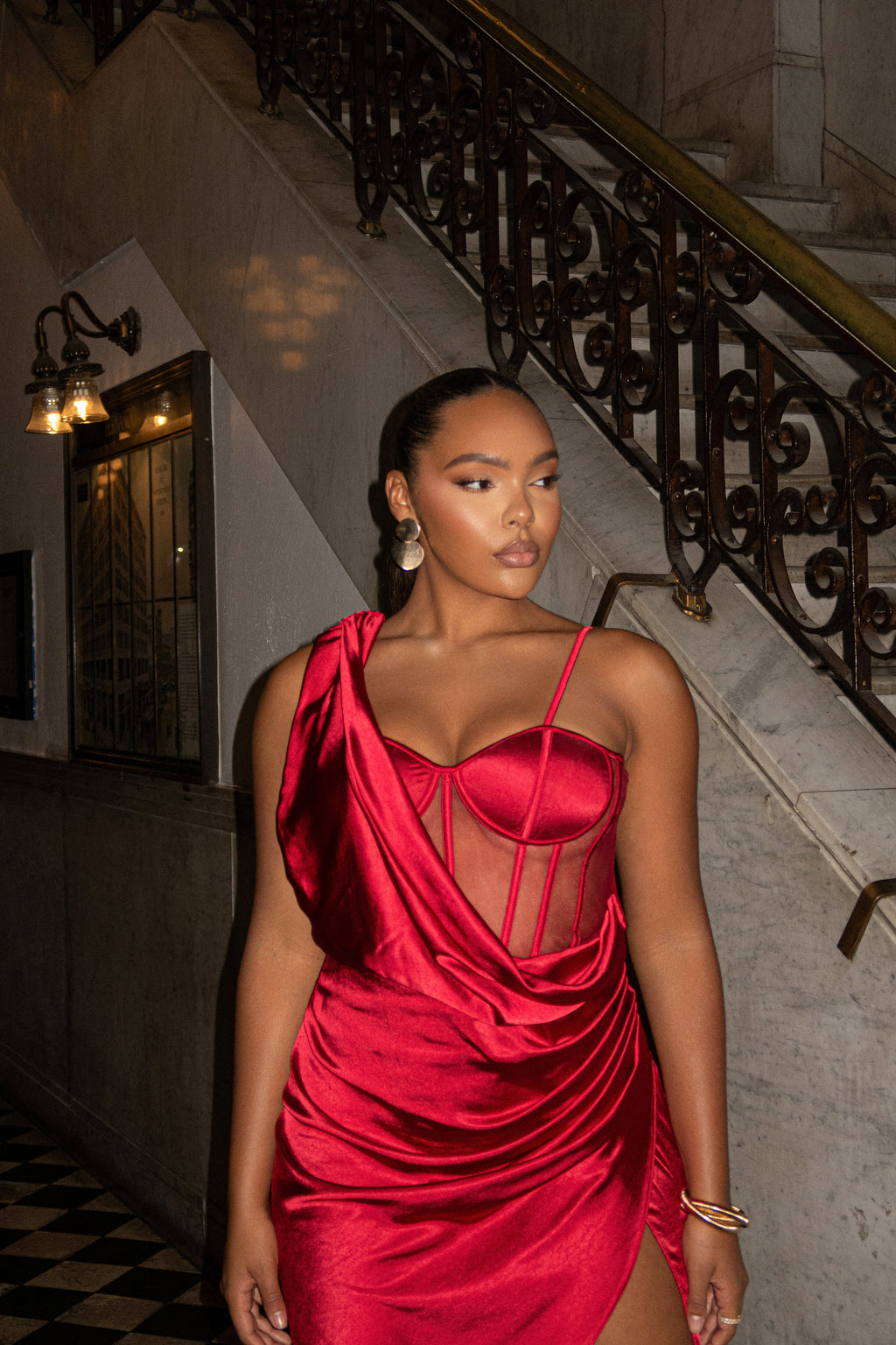 Red Anastacia Drape Maxi Dress