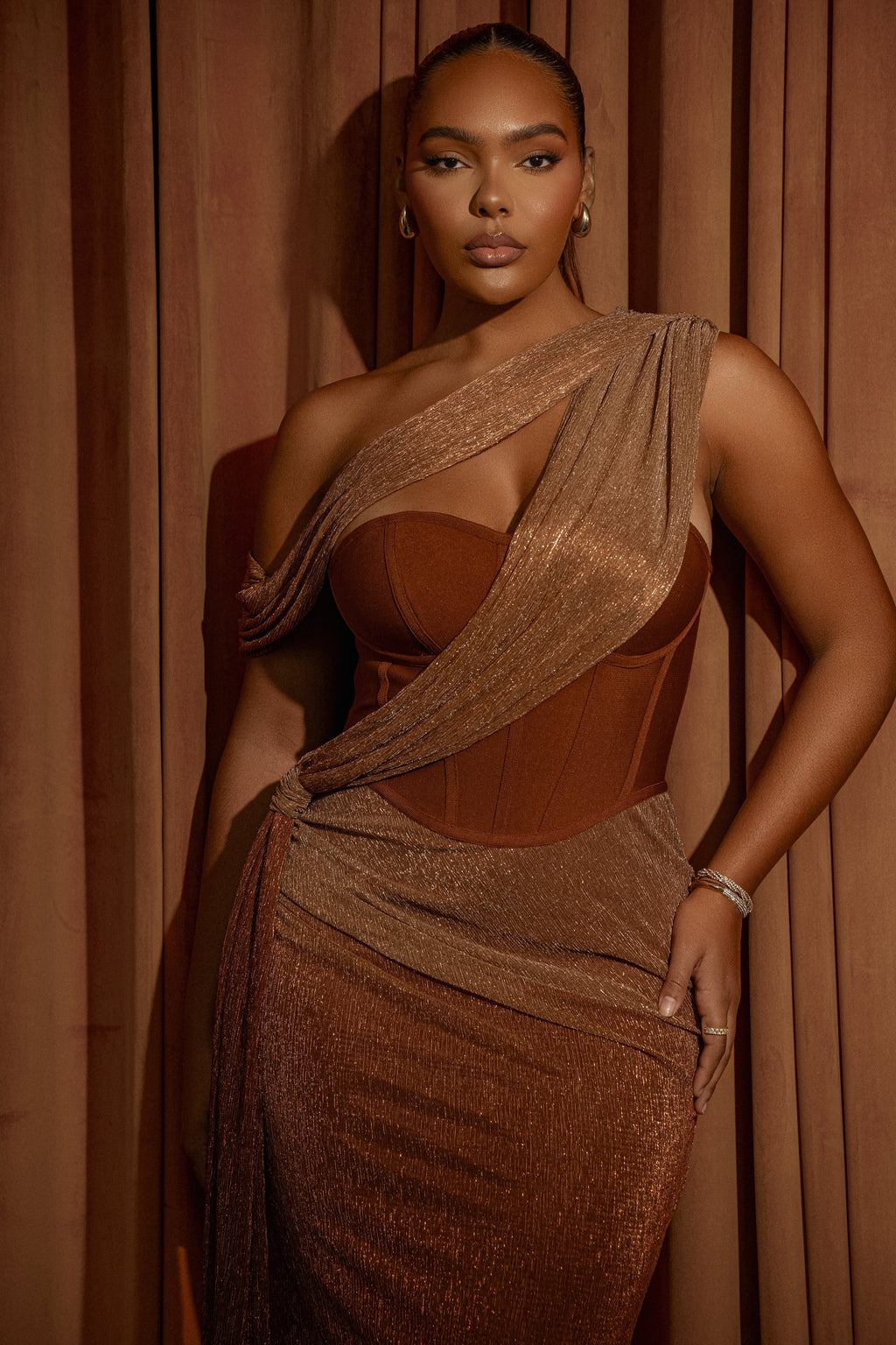 PRE-ORDER Gold Celestina Draped Maxi Dress