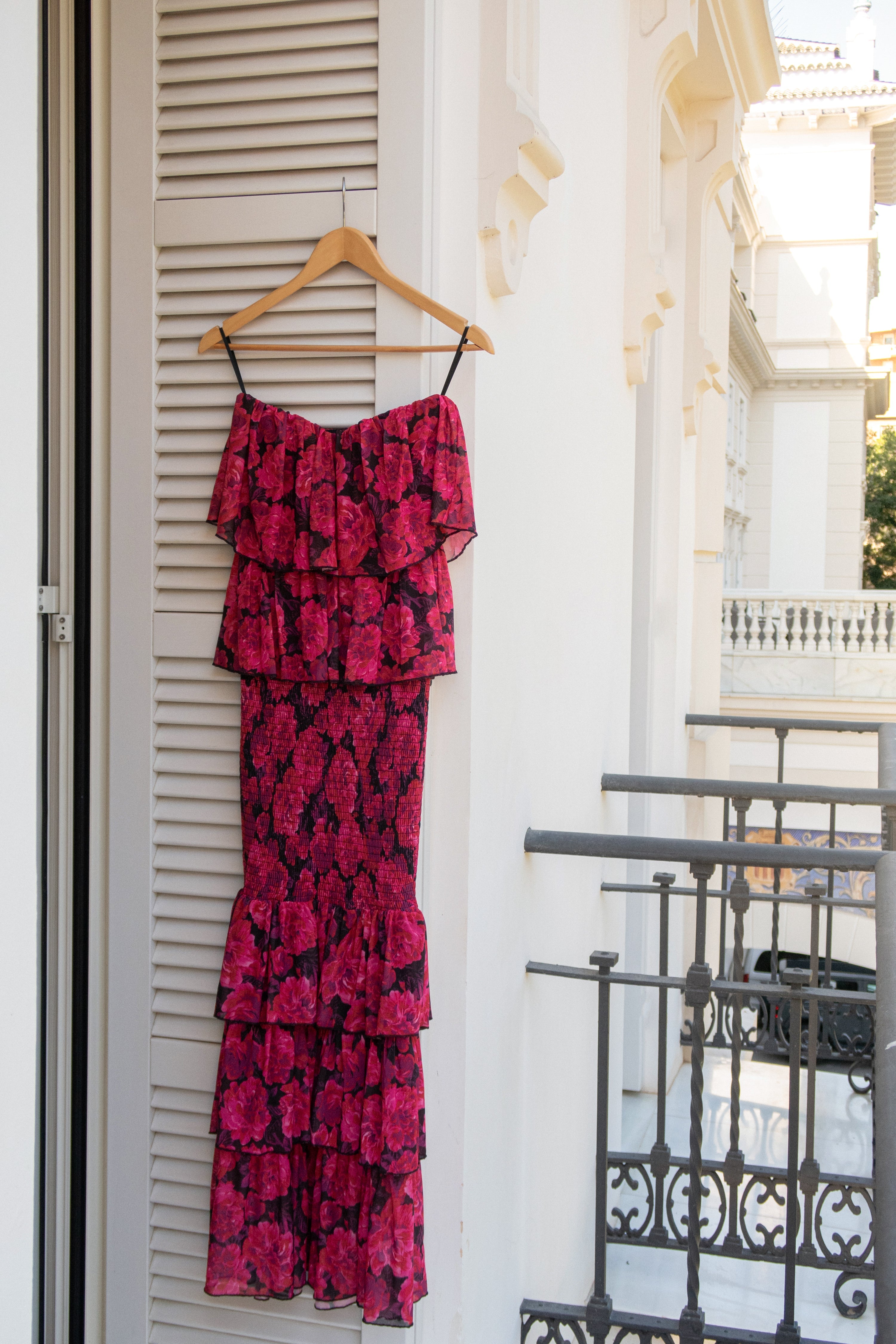 Pink  Floral Casa Blanca Ruffle Dress