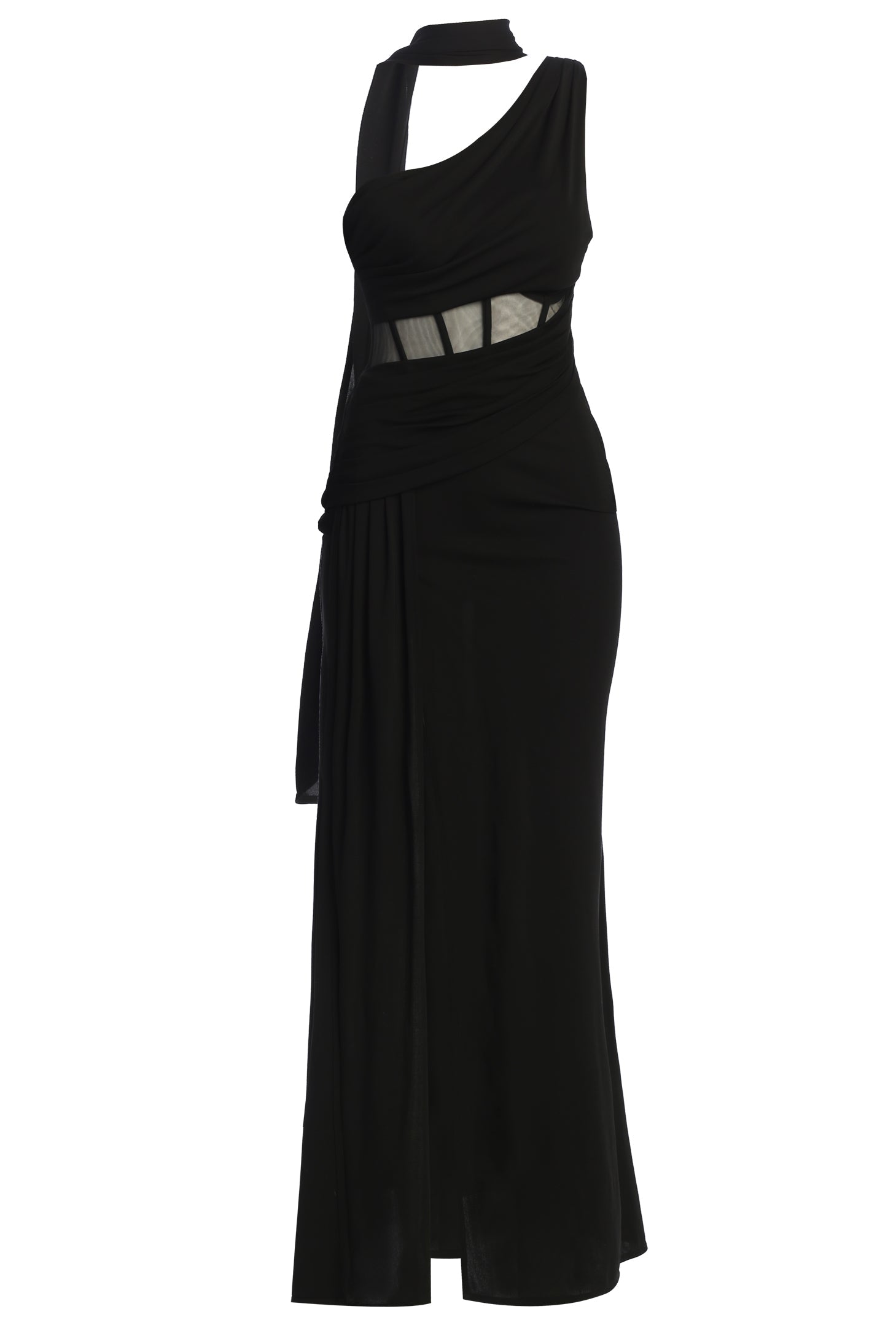 Black Naida Drape Maxi Dress