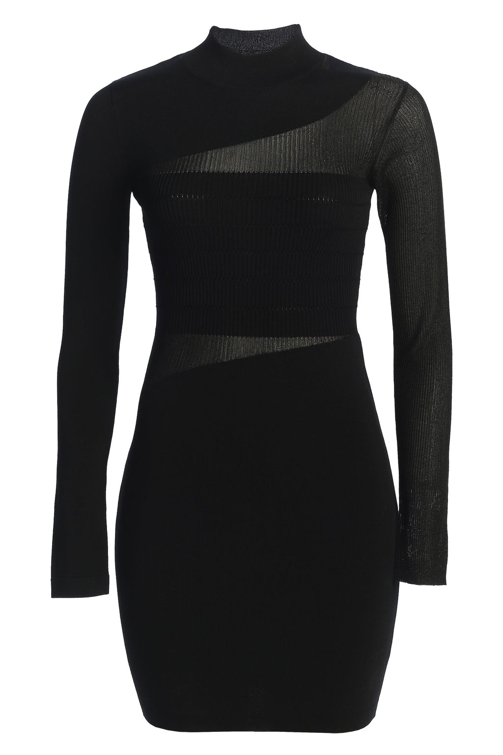 Black Sheer Knit Mock Neck Dress