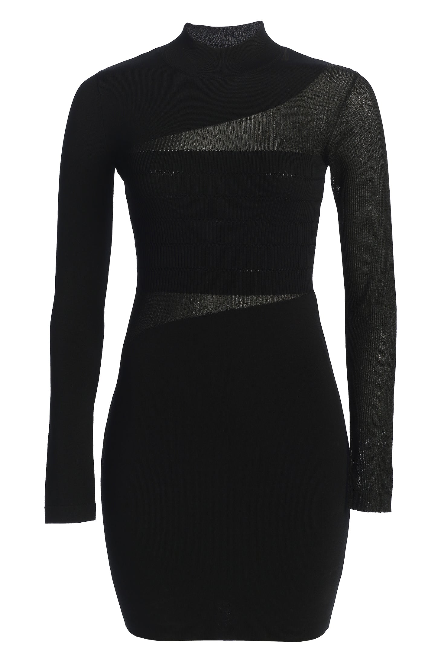 Black Sheer Knit Mock Neck Dress