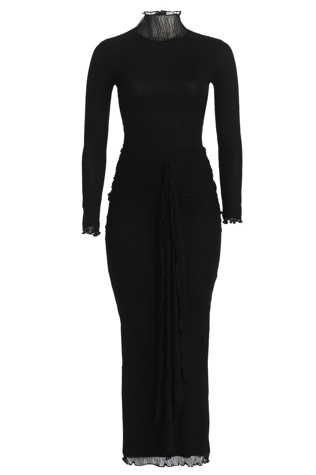 Black Drape Mock Neck Dress