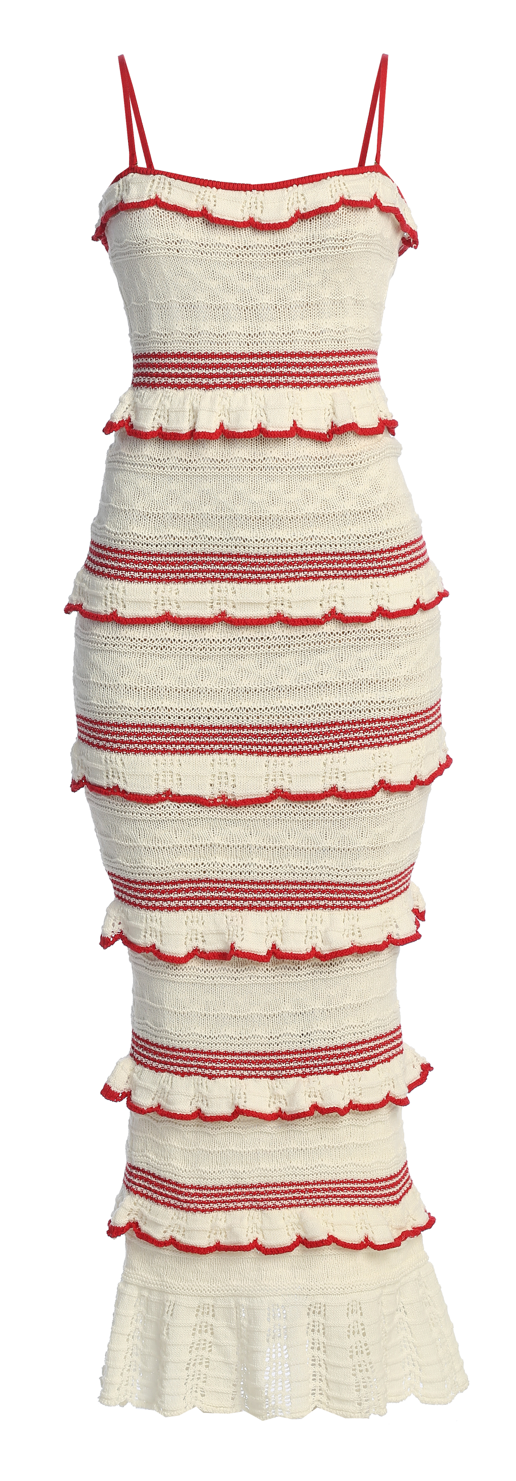 Ivory/Red Bella Vista Ruffle Maxi Dress