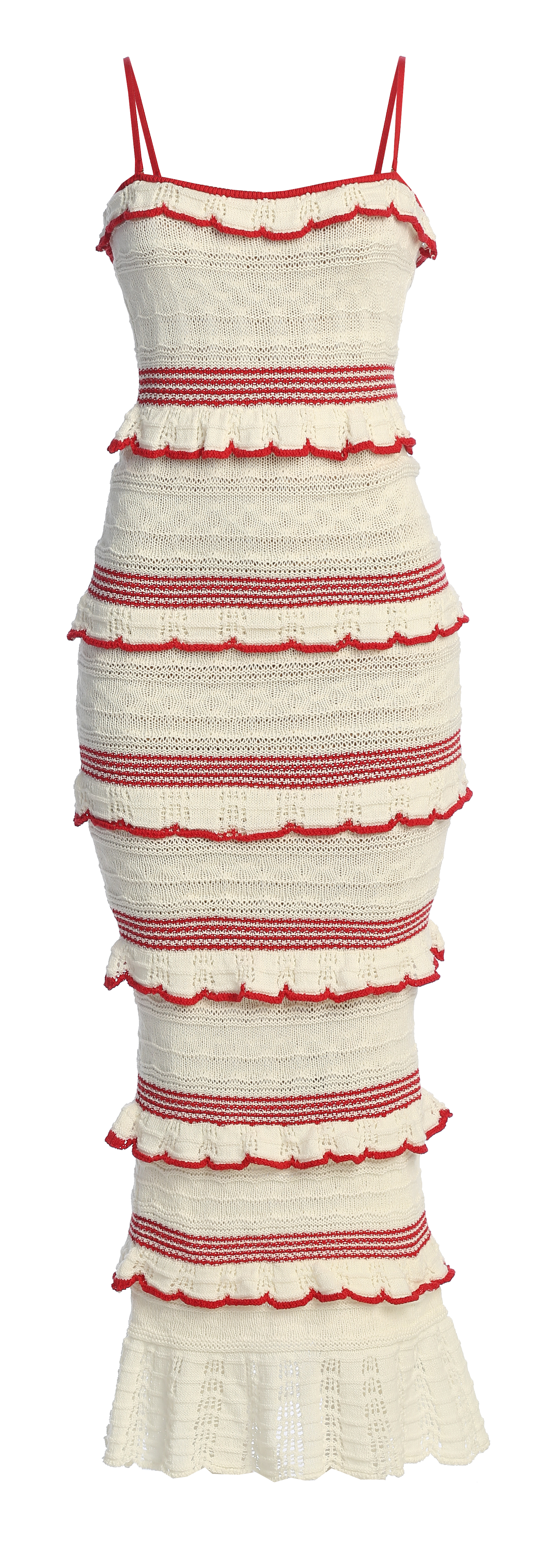 Ivory/Red Bella Vista Ruffle Maxi Dress