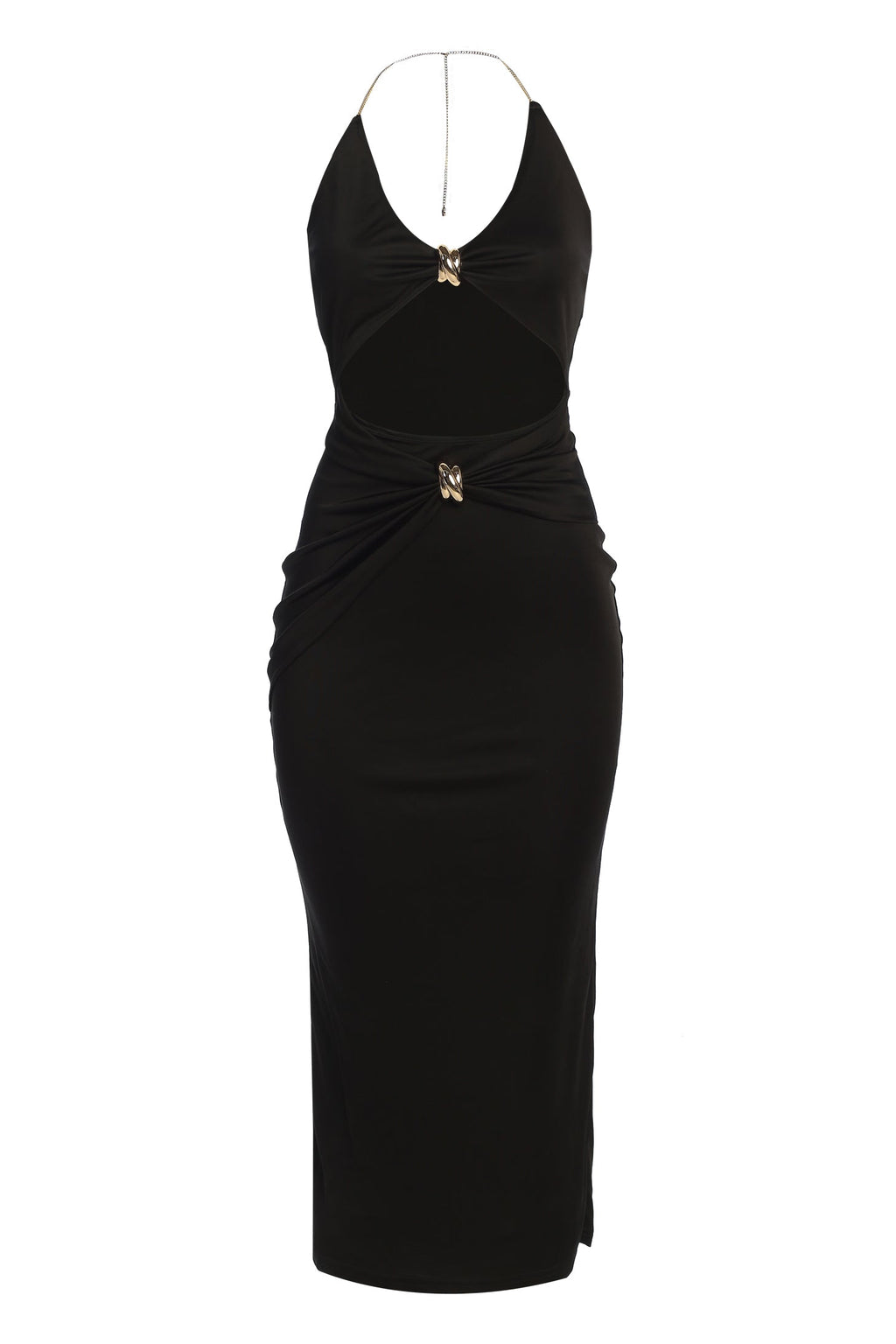 Black Cutout Chain Midi Dress