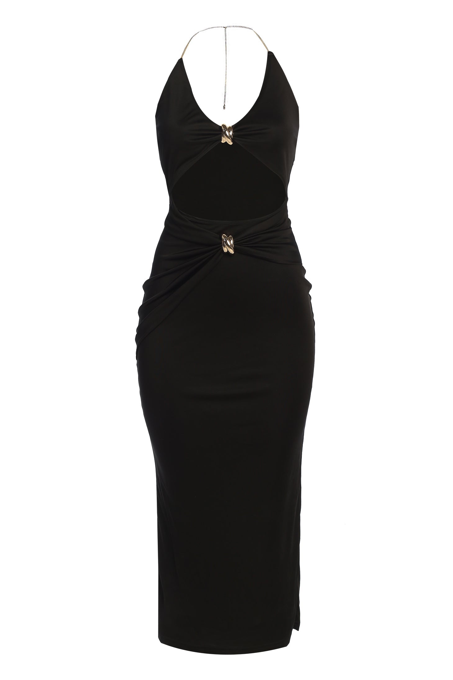 Black Cutout Chain Midi Dress