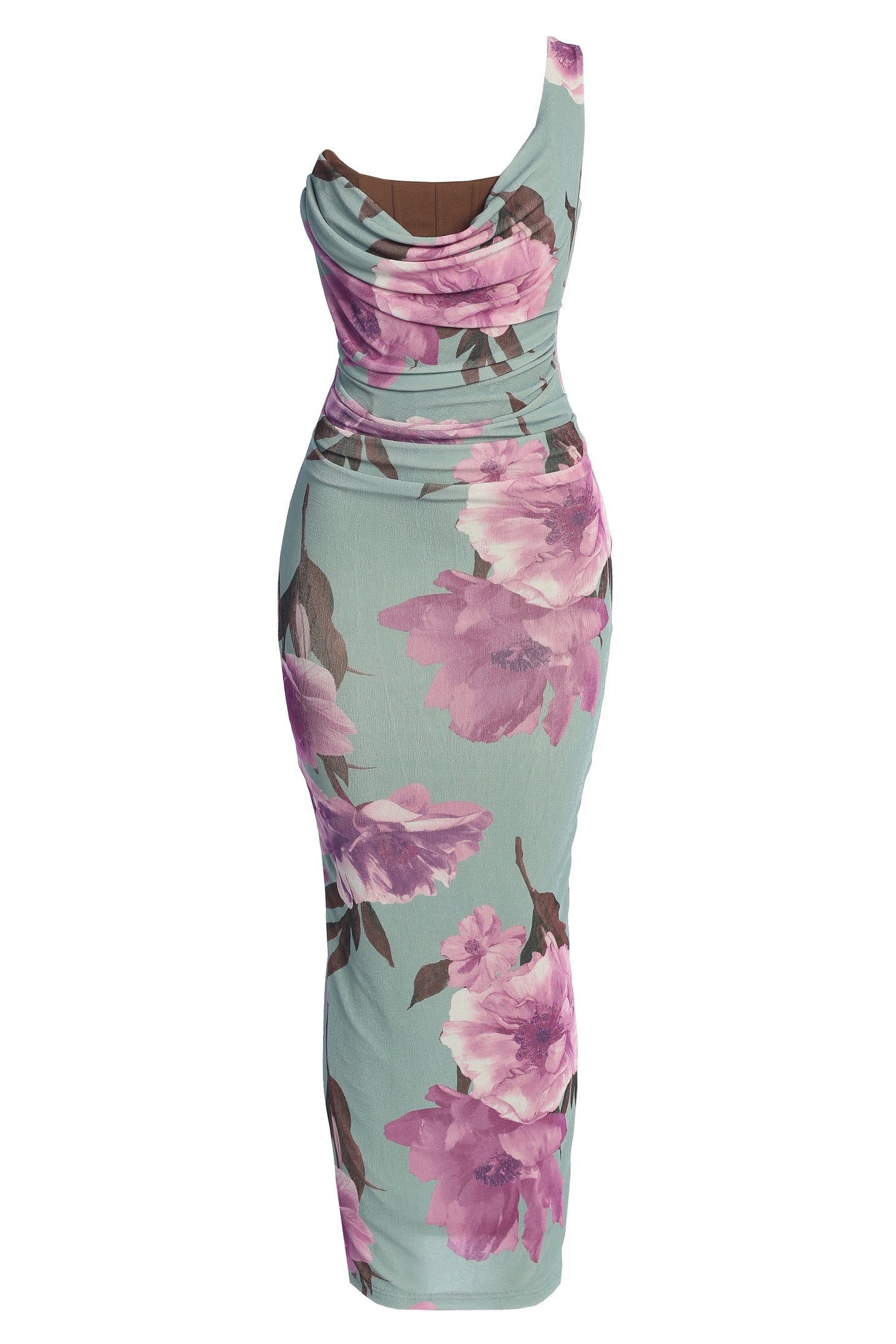 Sage Floral Georgiana One Shoulder Maxi Dress