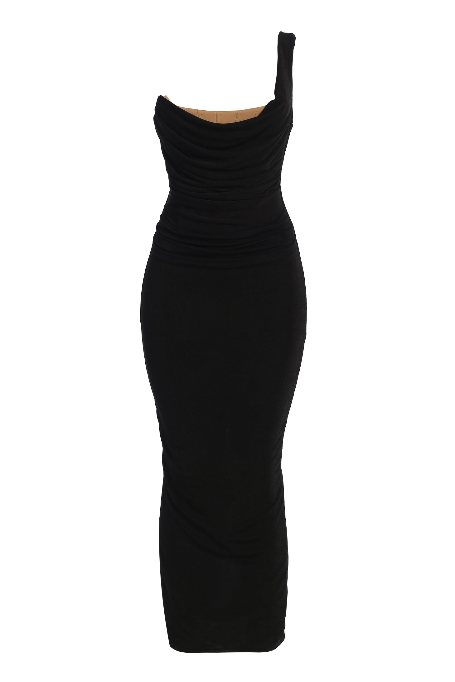 Black Slinky Krishna One Shoulder Maxi Dress