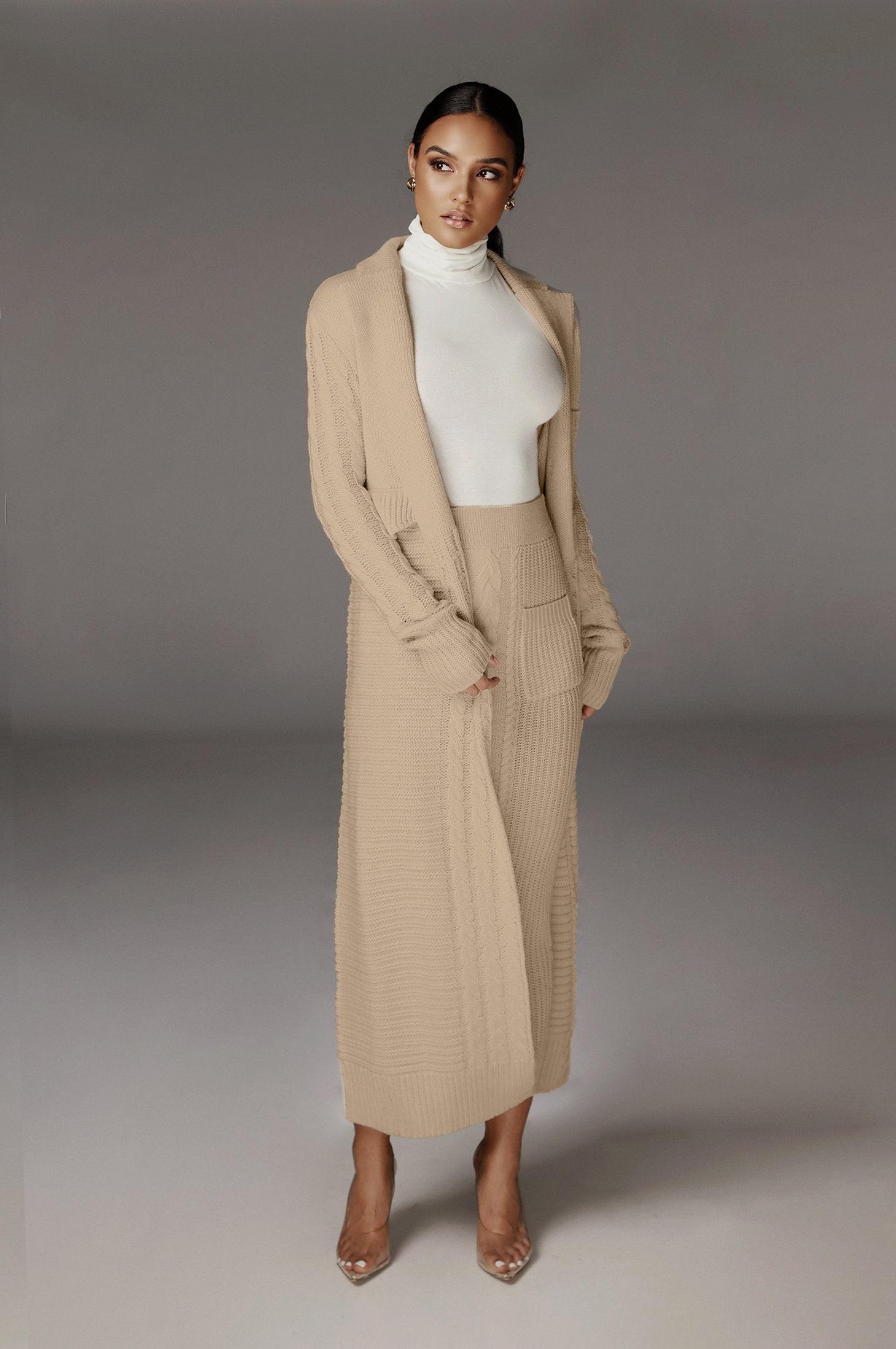 Cream Missy Cable Sweater Midi Skirt
