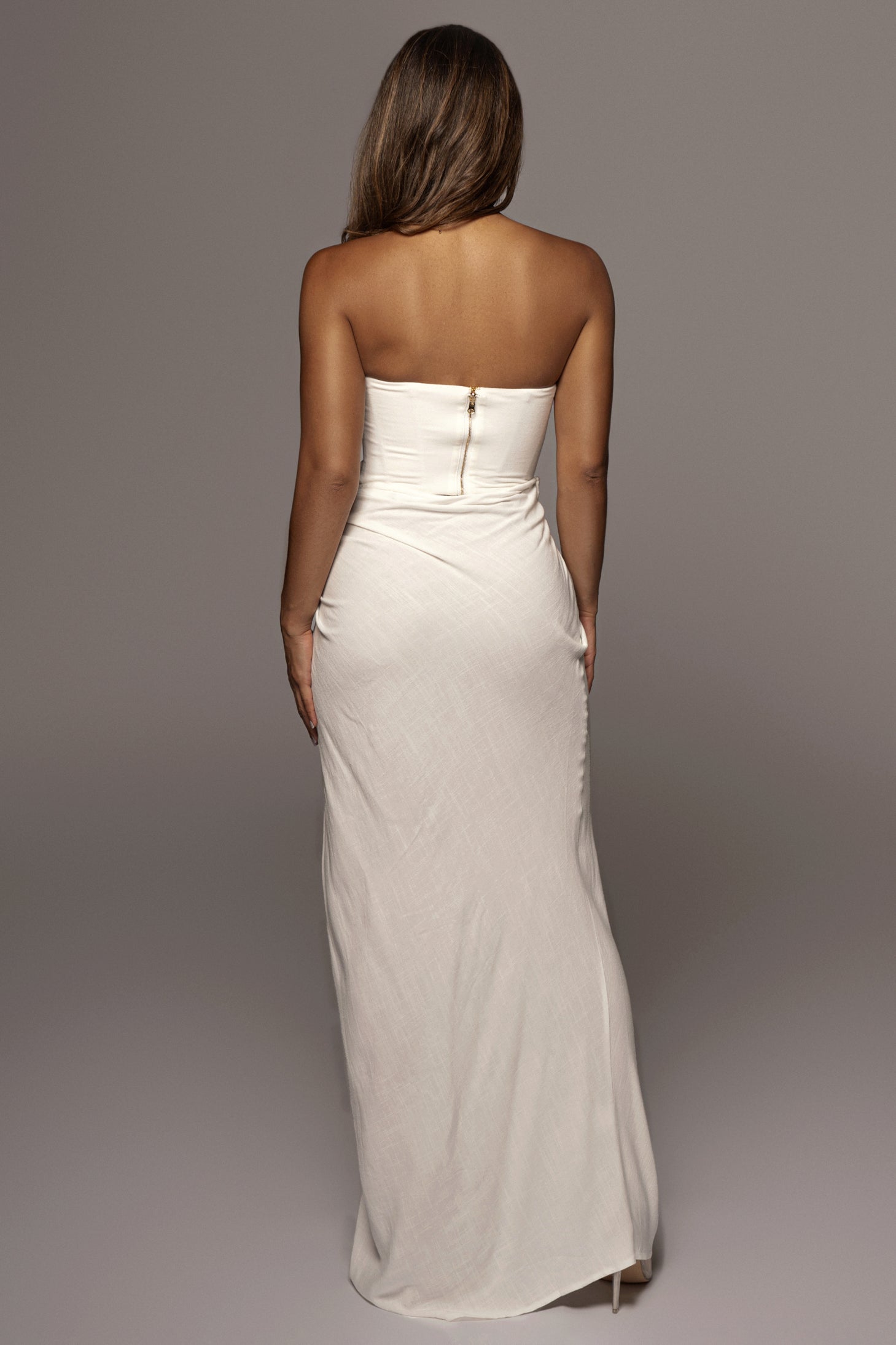 White Noelia Linen Slit Skirt