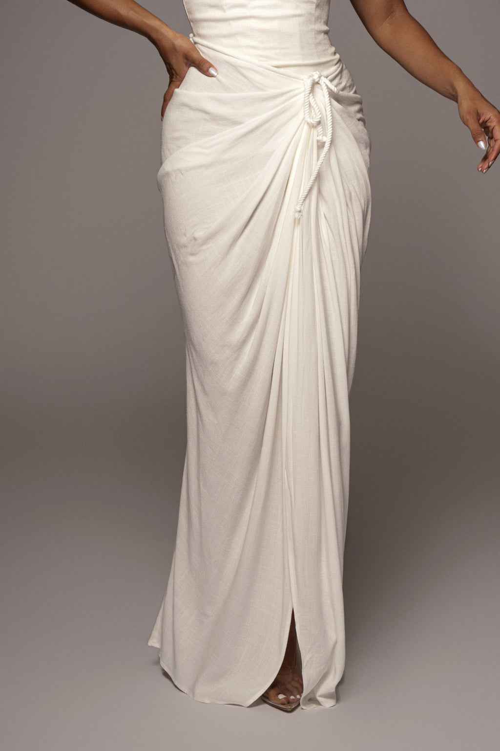 White Noelia Linen Slit Skirt