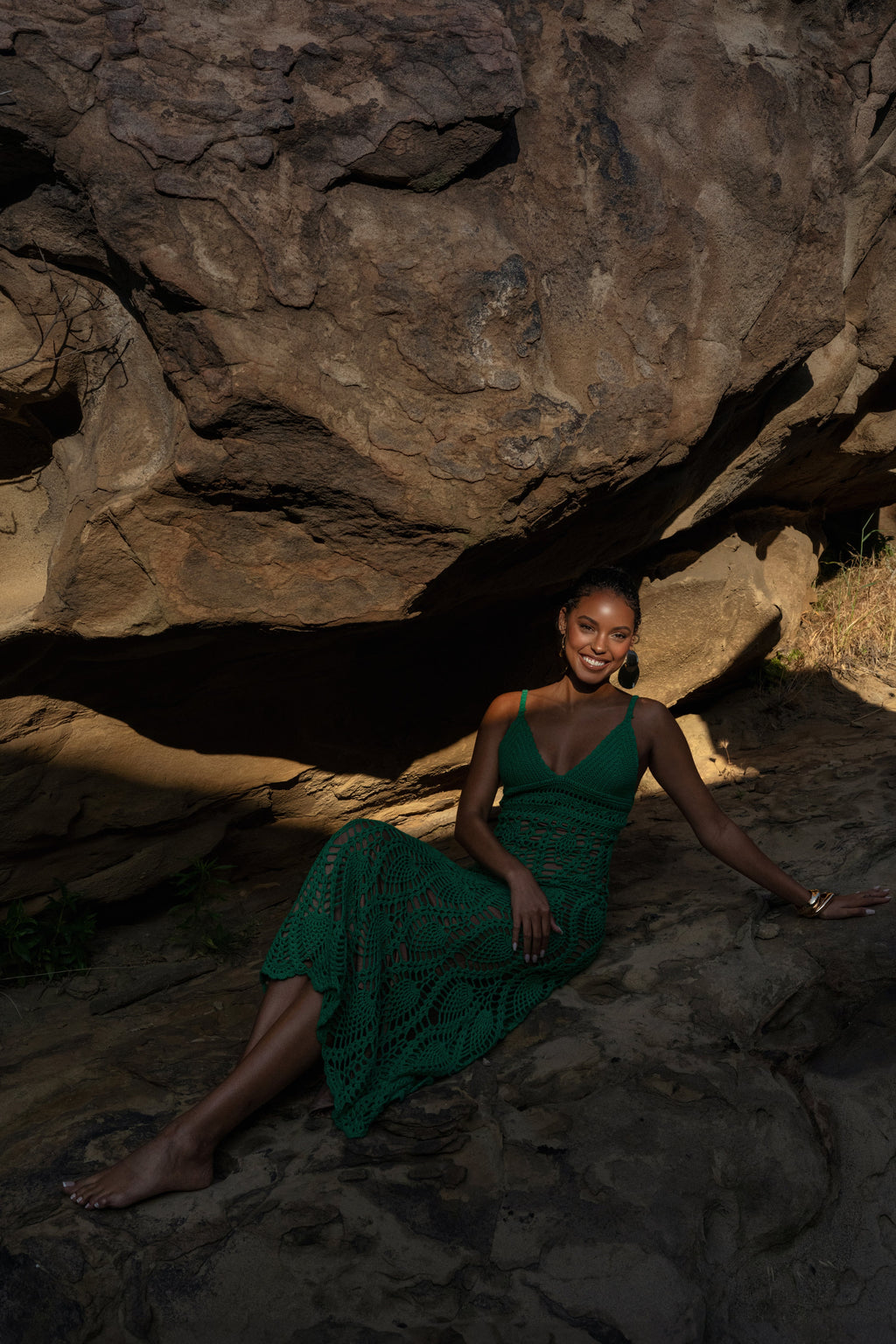 Green Great Escape Crochet Maxi Dress