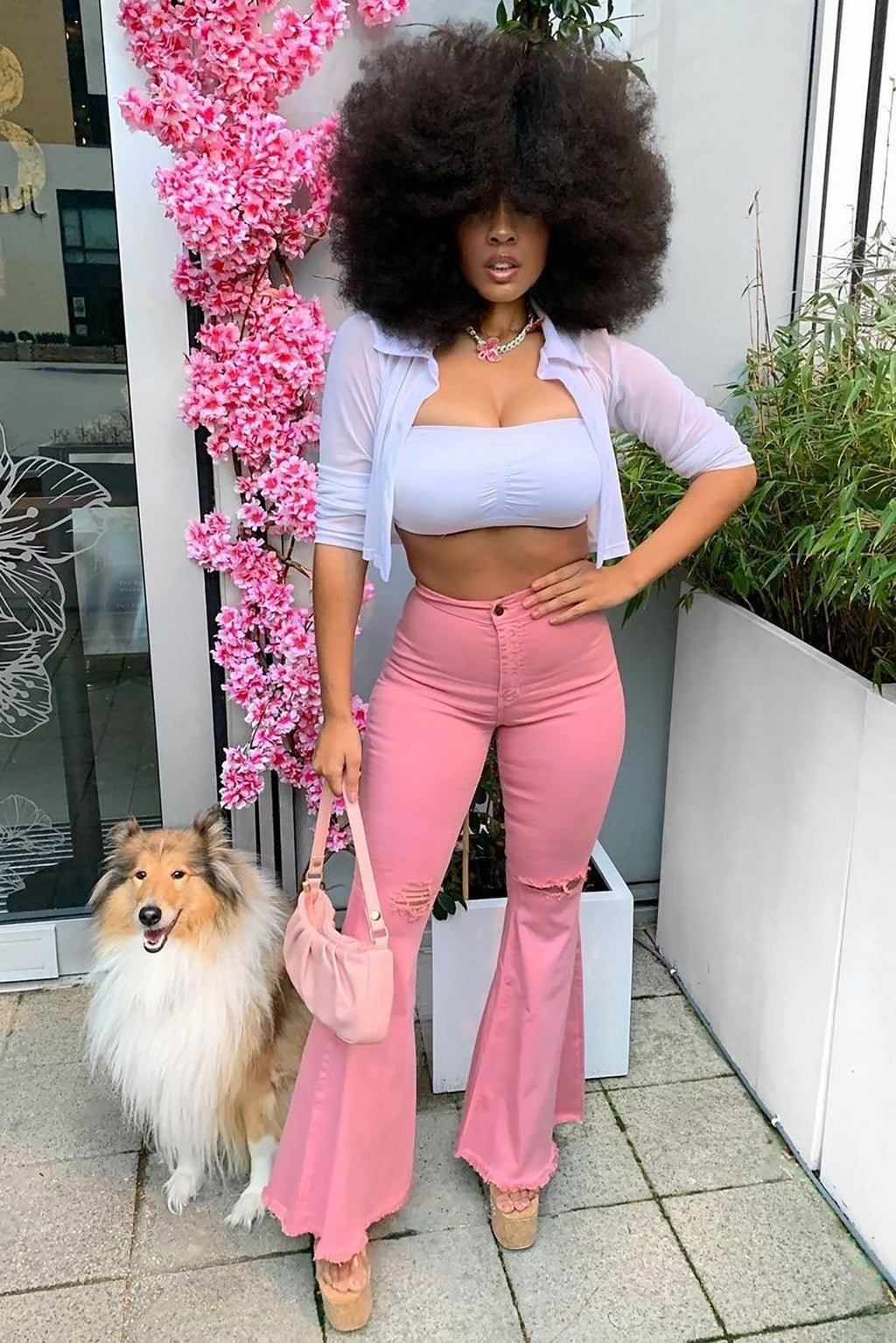 Mystery Solved Extreme Bell Bottom Jeans - Blush