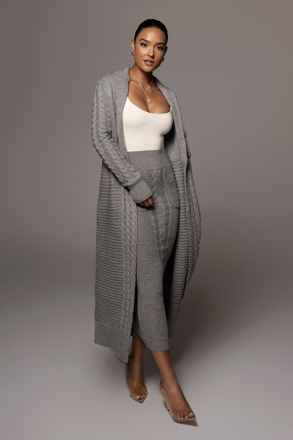 Grey Evana Cable Knit Cardigan
