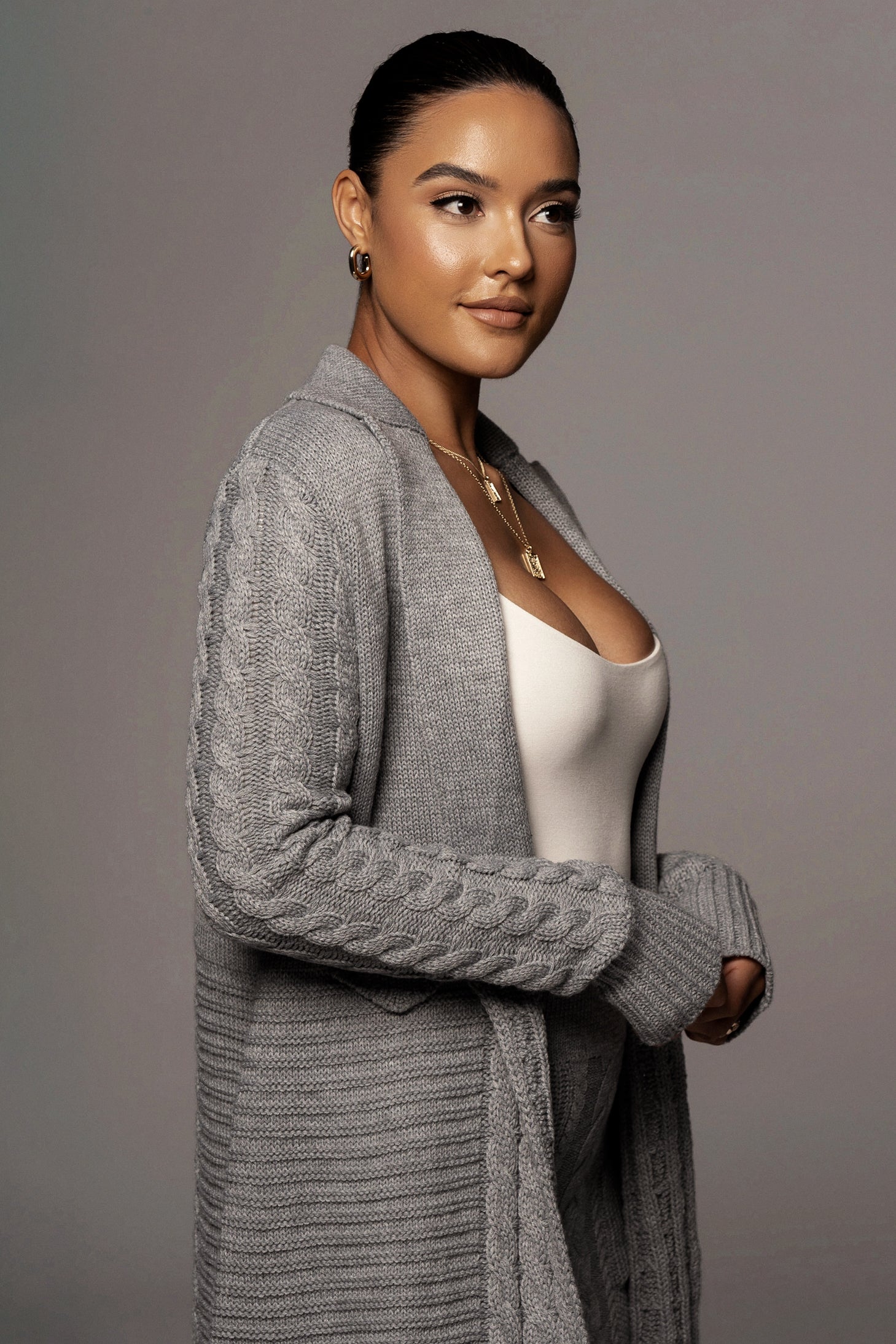 Grey Evana Cable Knit Cardigan