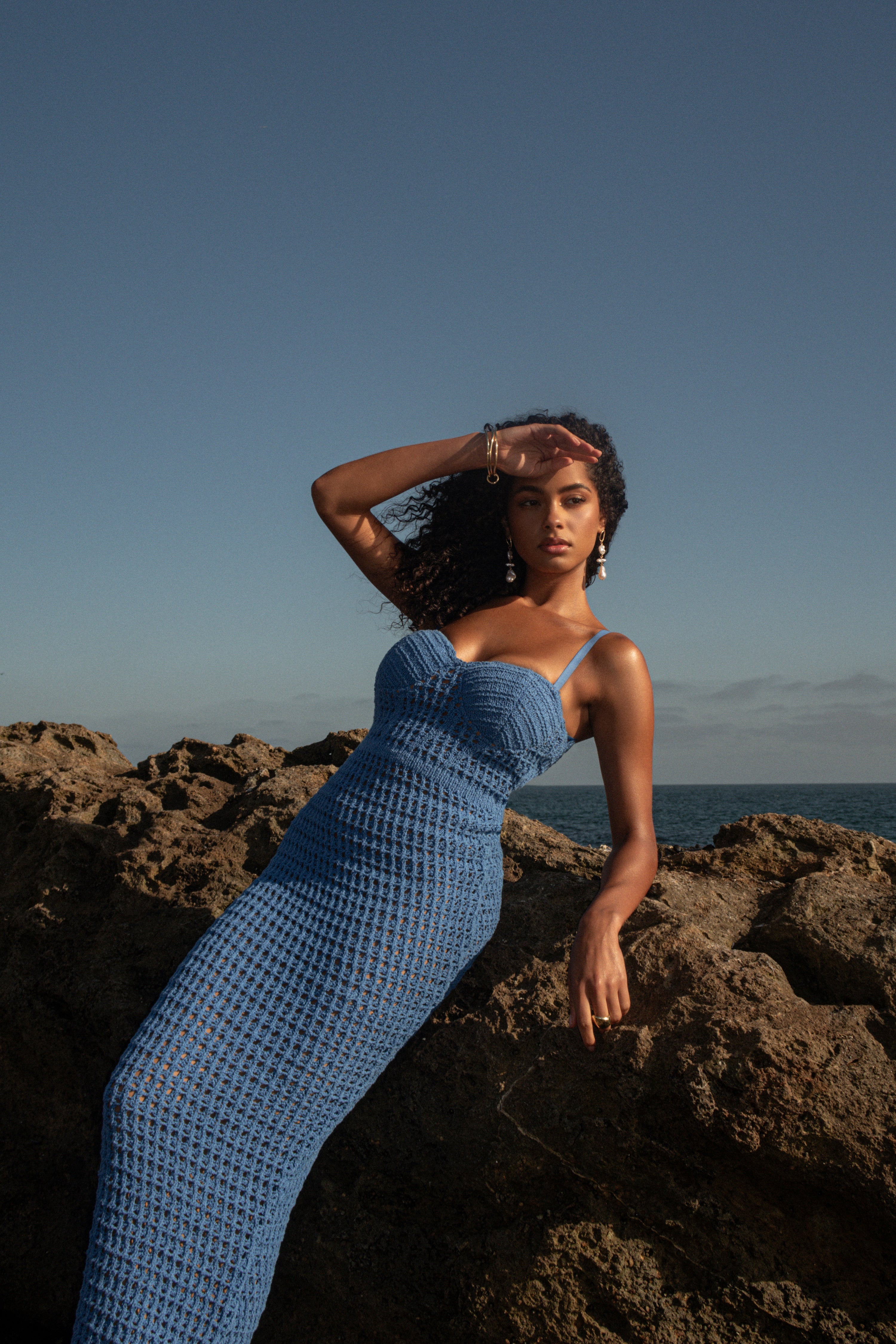 Blue Deep Sea Crochet Maxi Dress