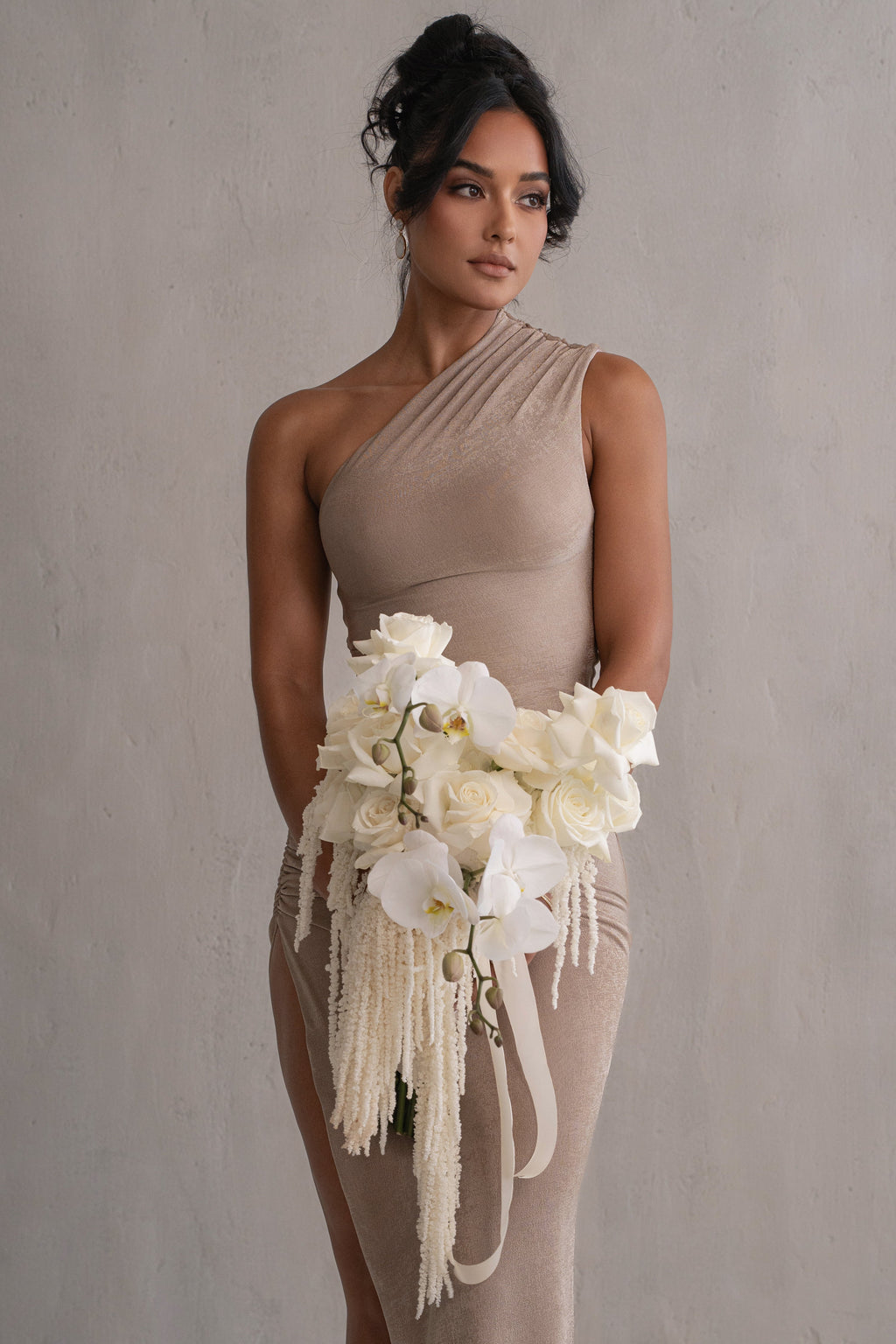 Taupe Contrast Eden One Shoulder Maxi Dress