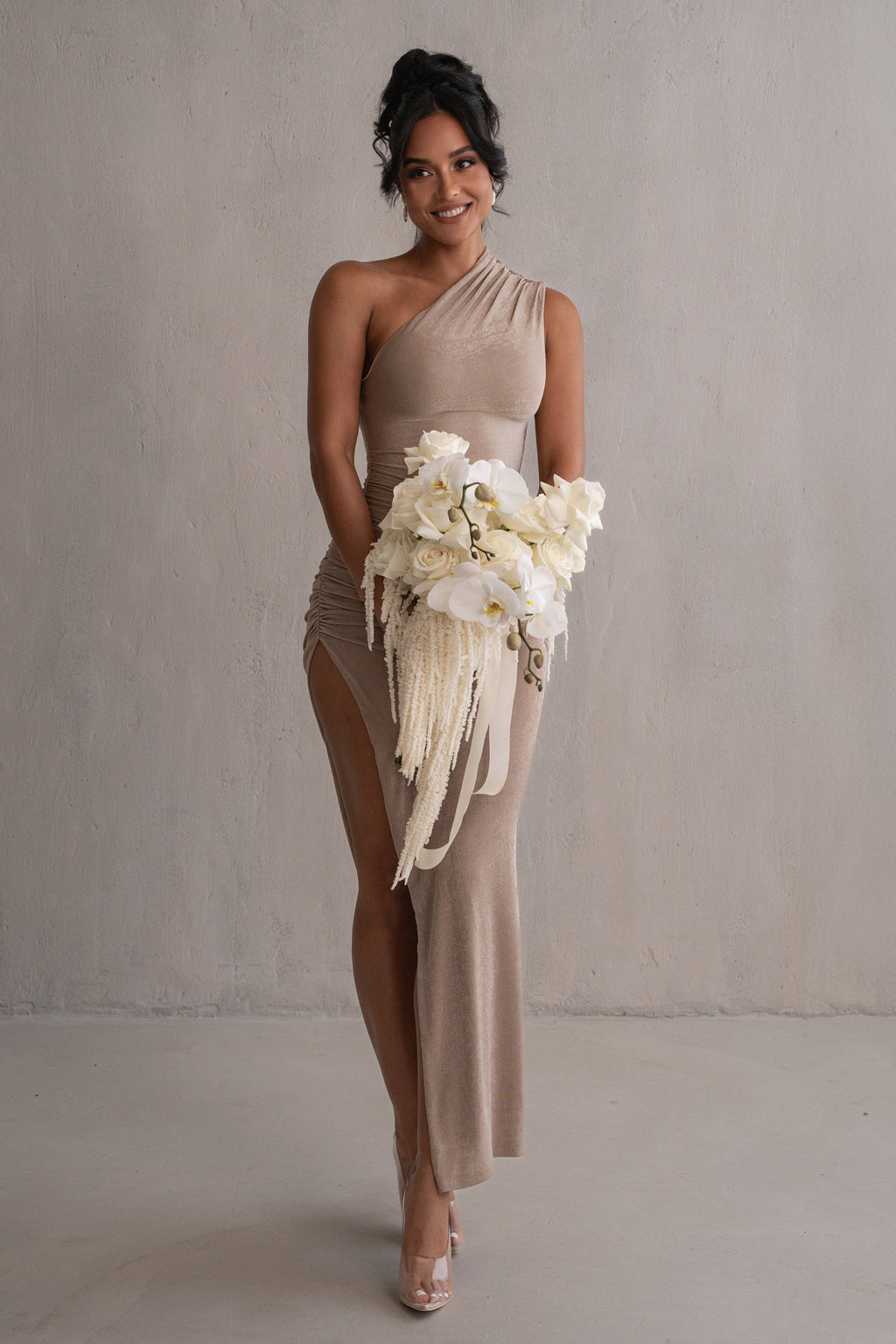 Taupe Contrast Eden One Shoulder Maxi Dress