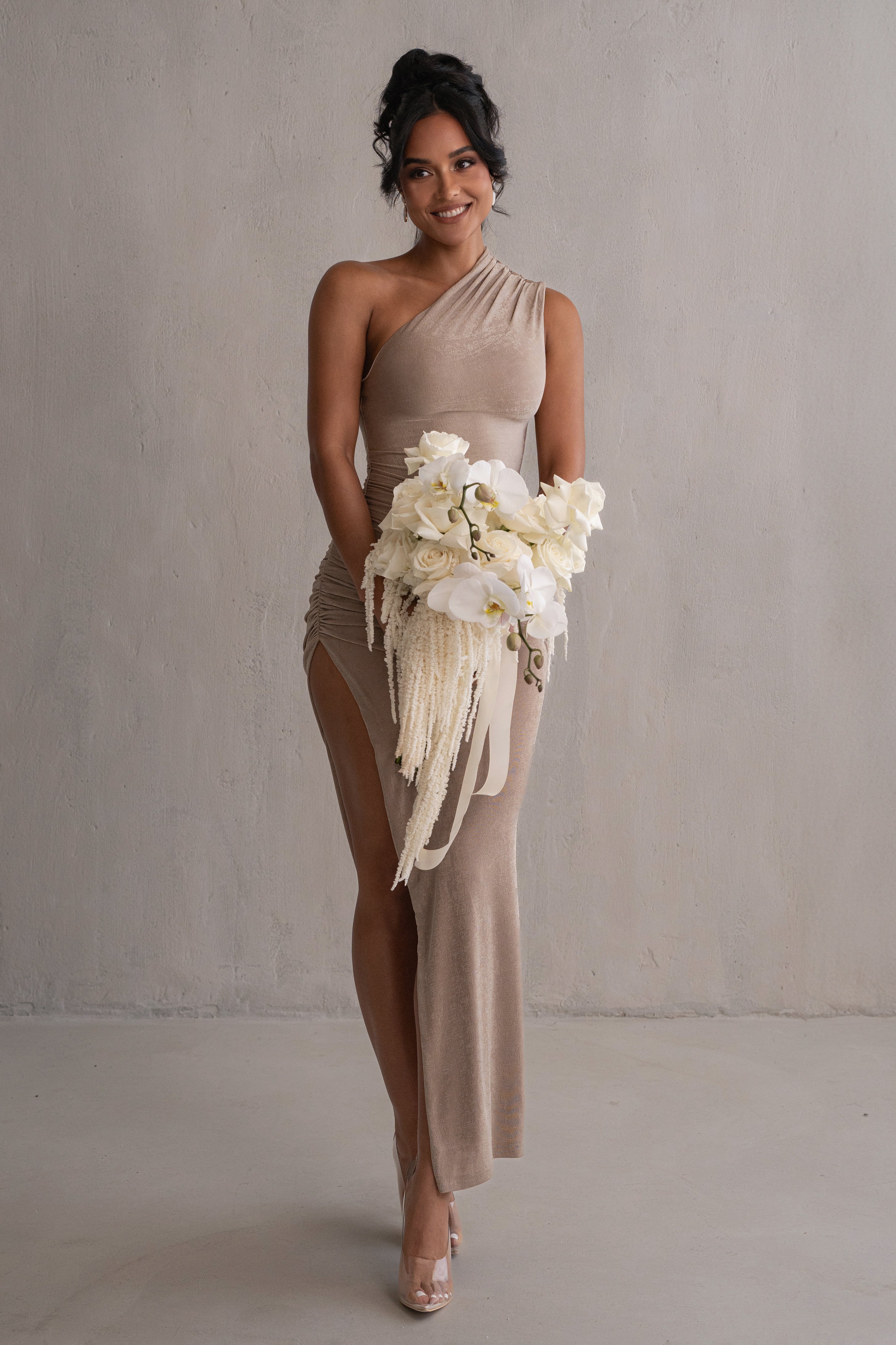 Taupe Contrast Eden One Shoulder Maxi Dress