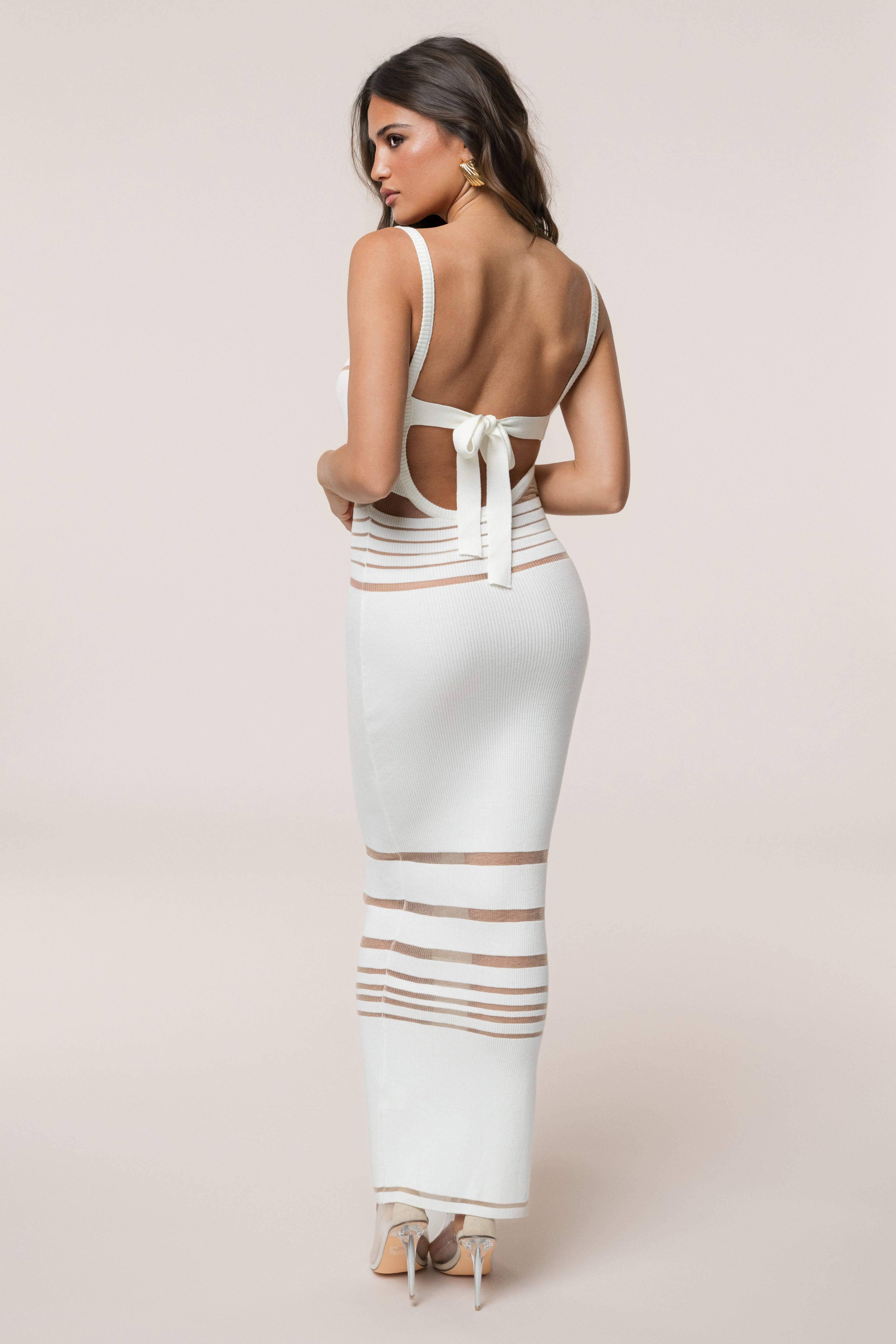 Ivory Striped Rib Knit Dress