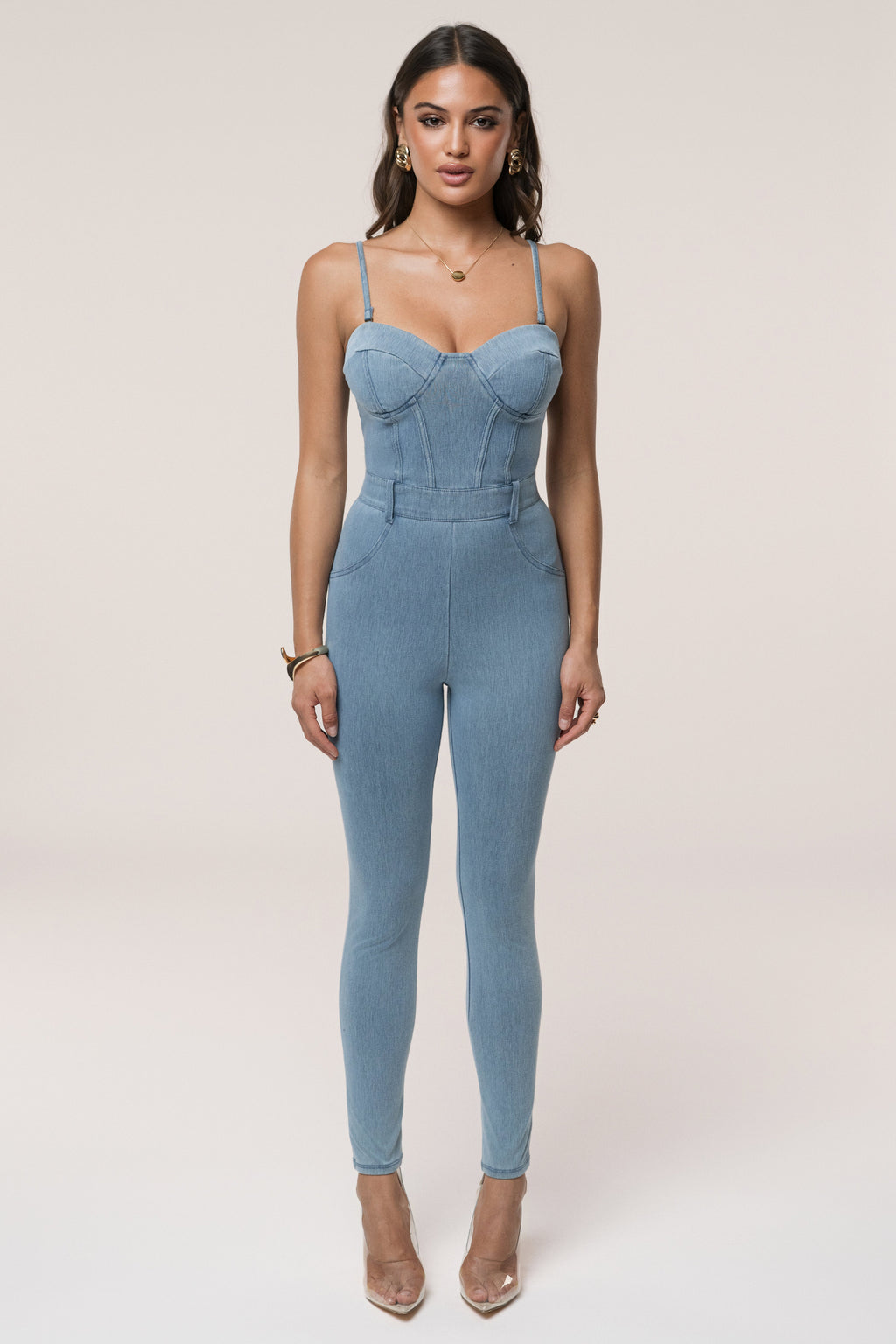 Medium Wash Denim Diya Bustier Jumpsuit