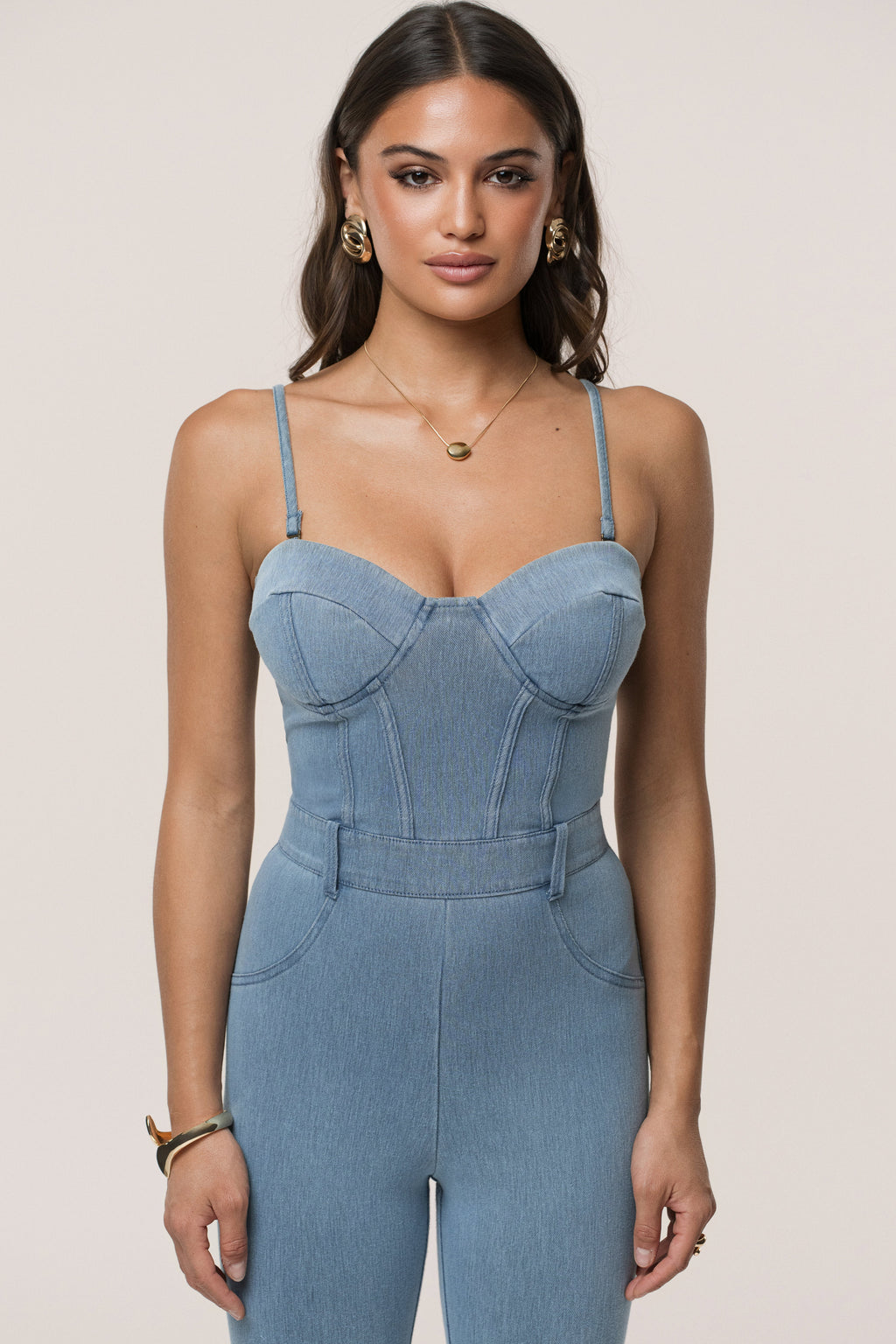 Medium Wash Denim Diya Bustier Jumpsuit