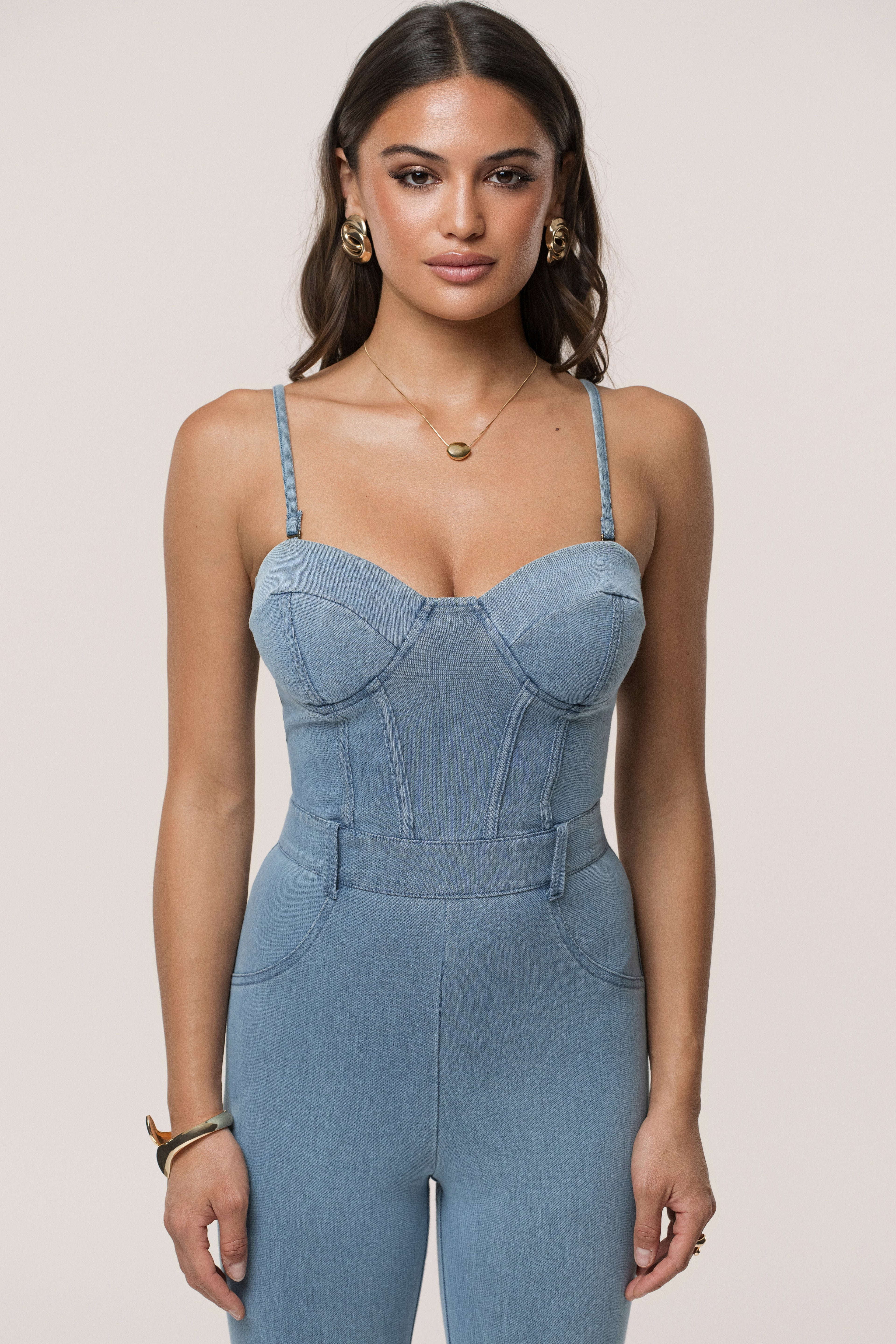Medium Wash Denim Diya Bustier Jumpsuit