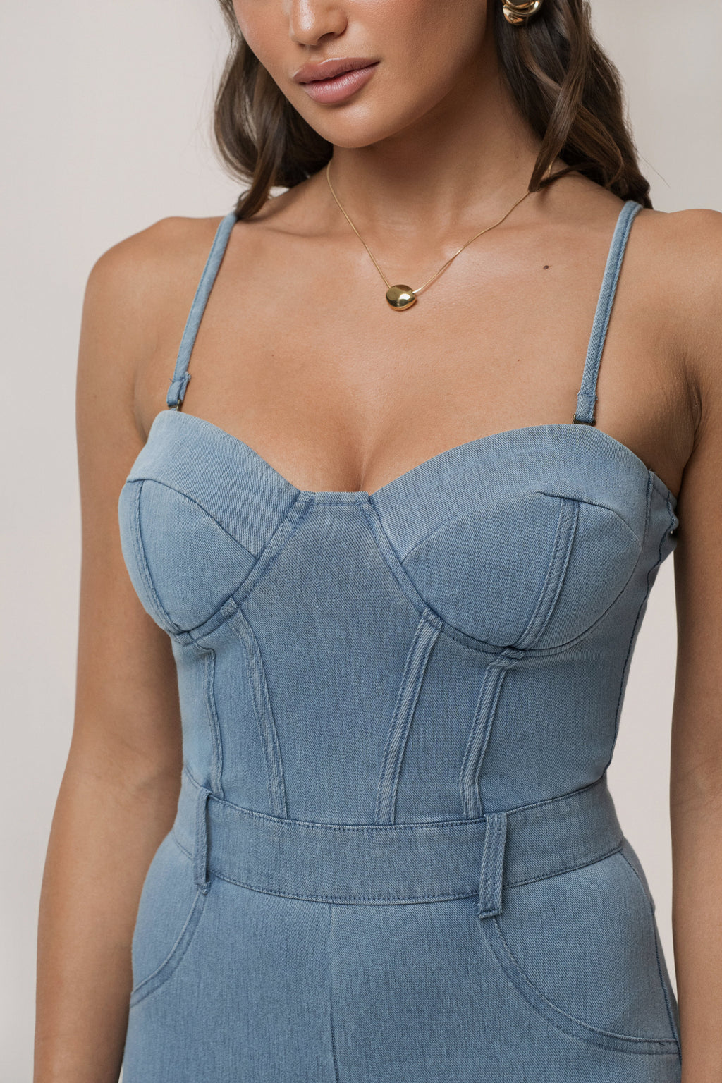 Medium Wash Denim Diya Bustier Jumpsuit