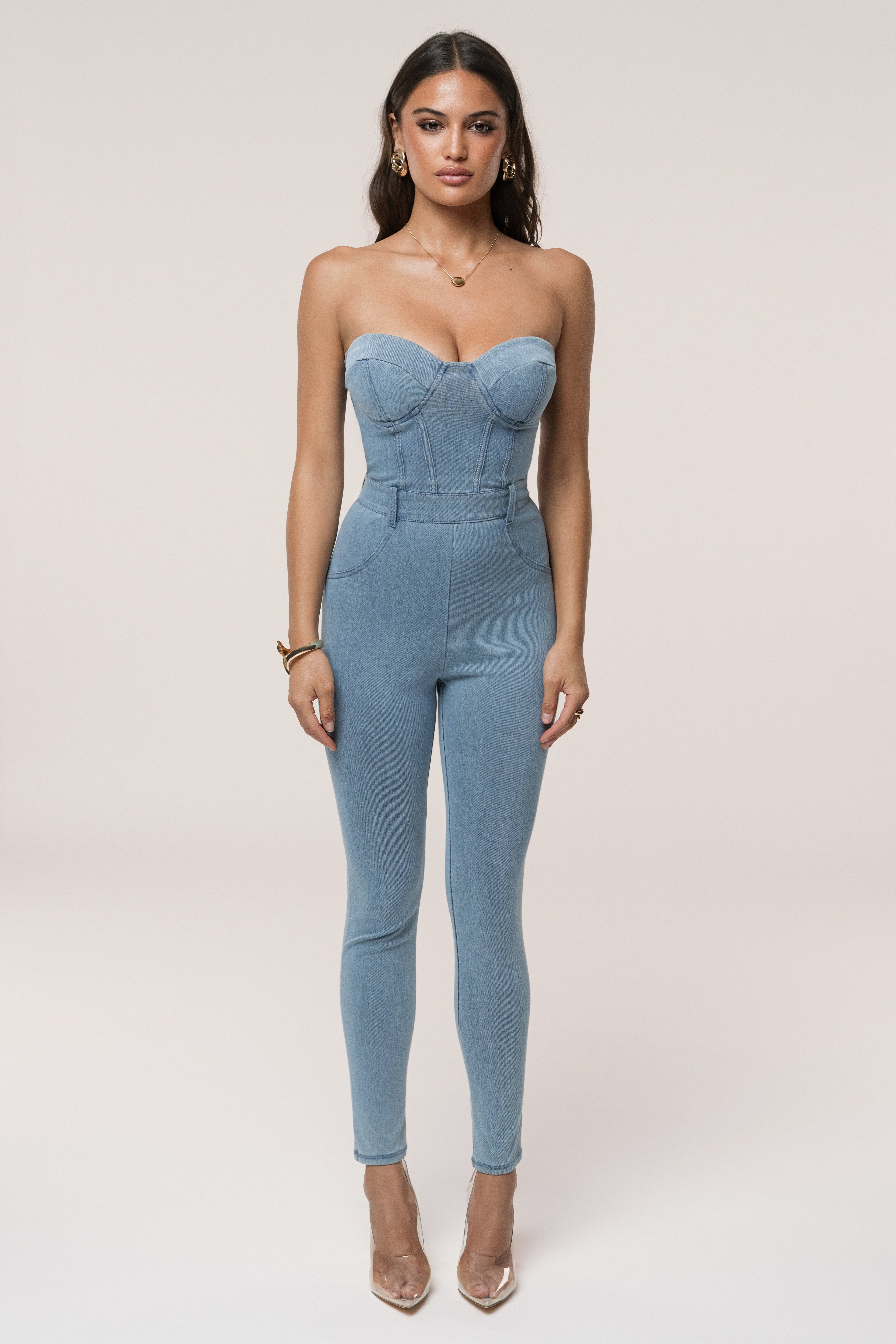 Medium Wash Denim Diya Bustier Jumpsuit