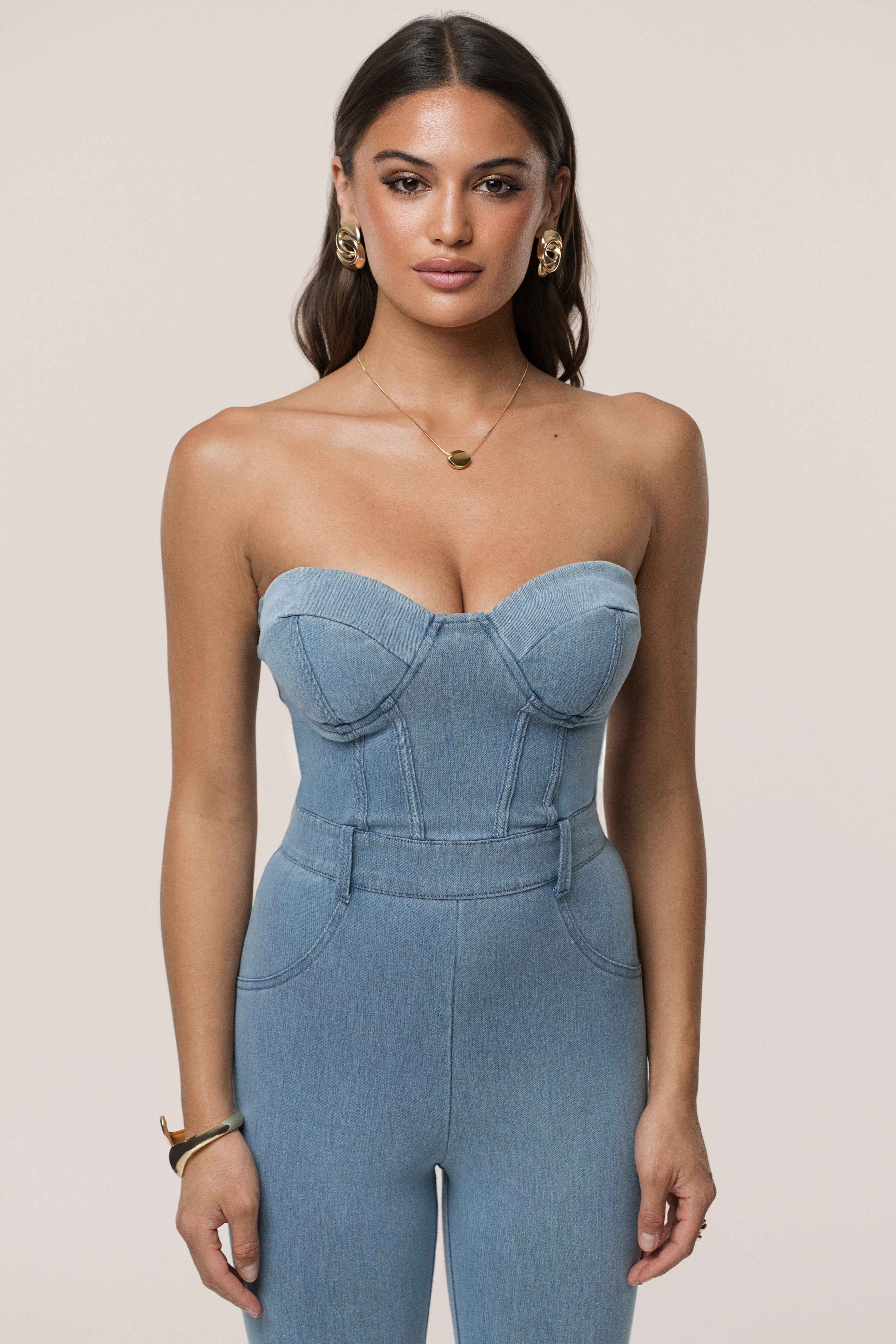 Medium Wash Denim Diya Bustier Jumpsuit