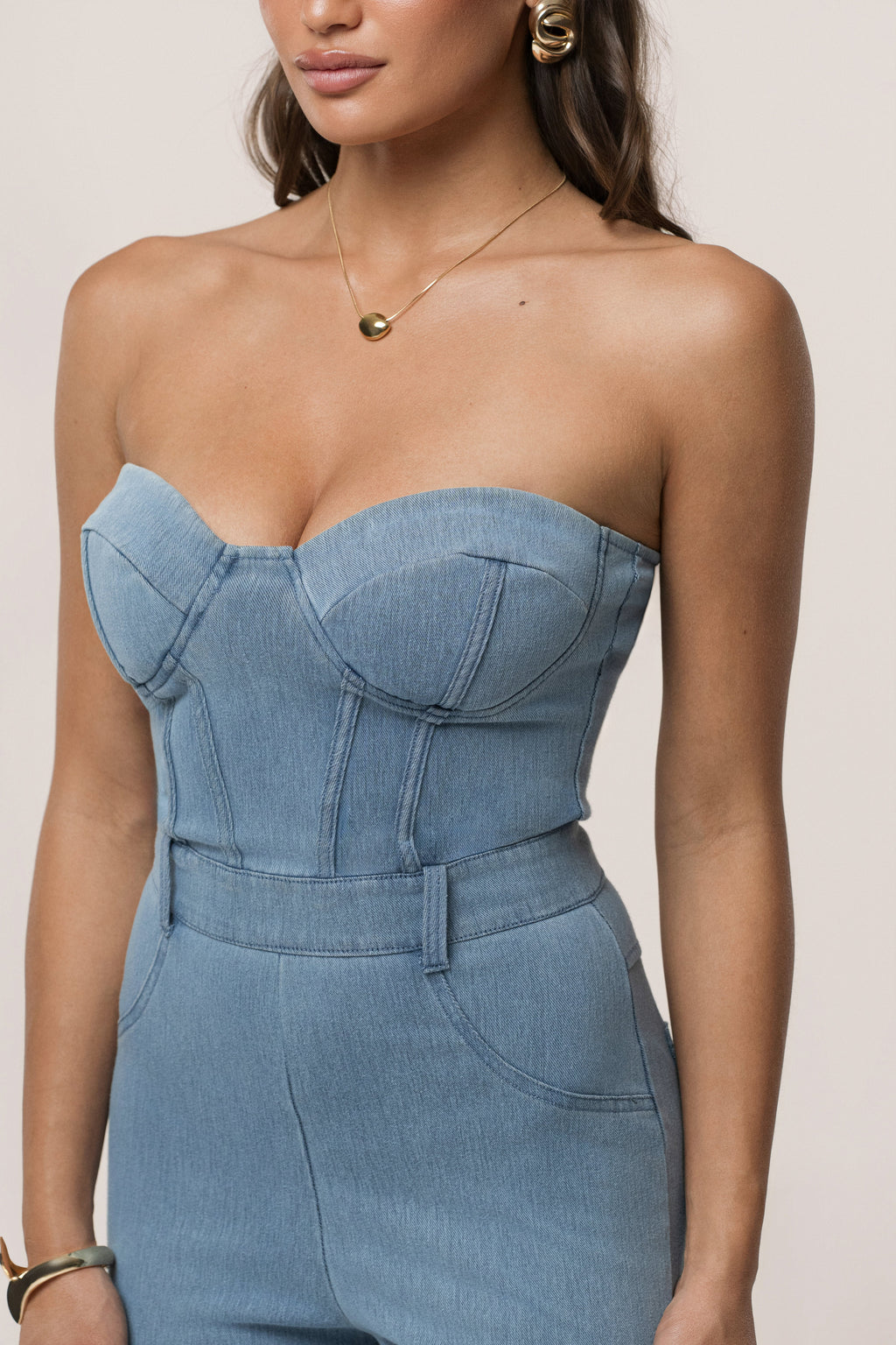 Medium Wash Denim Diya Bustier Jumpsuit