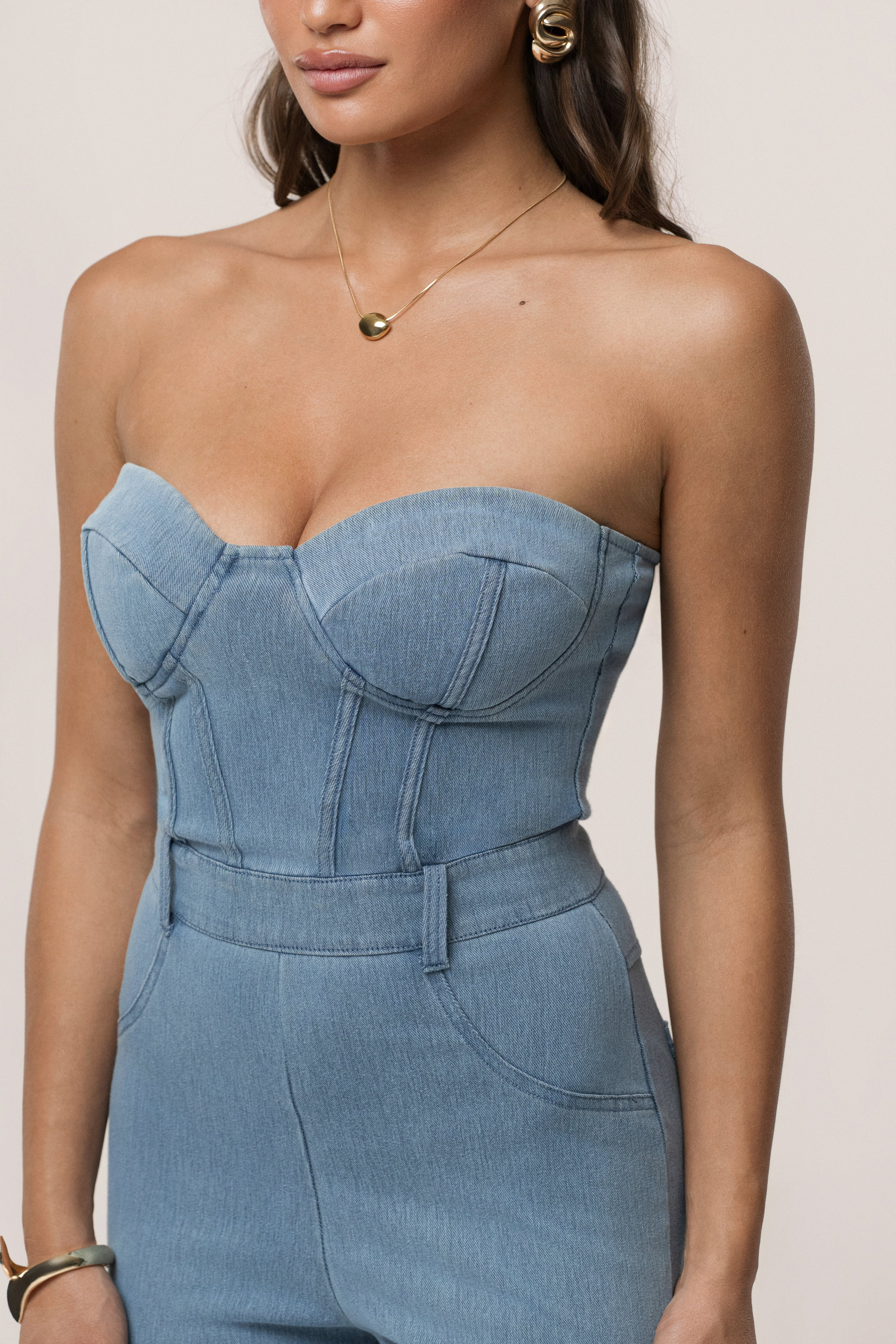 Medium Wash Denim Diya Bustier Jumpsuit