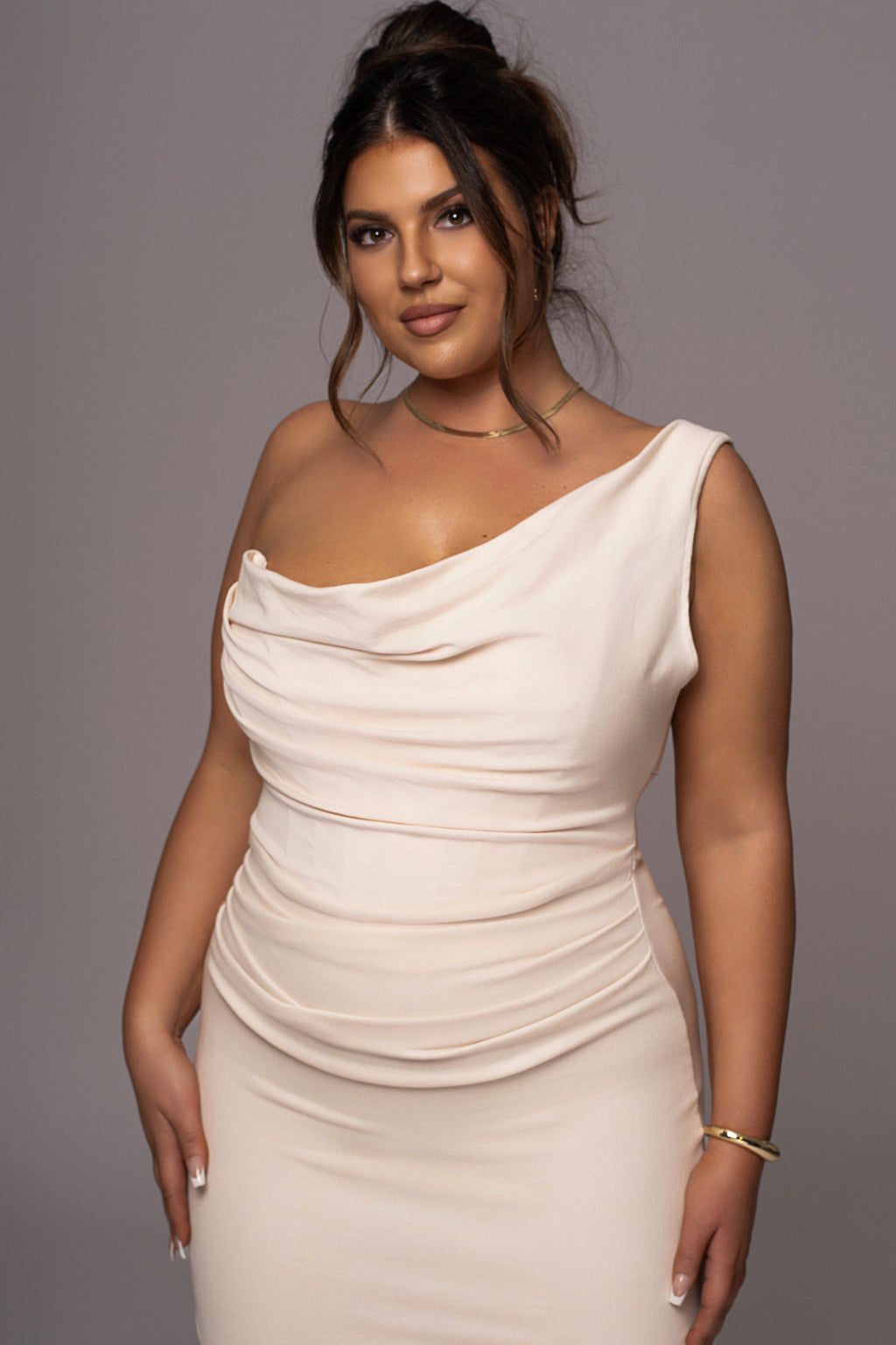 Buttercream Denim Krishna One Shoulder Maxi Dress