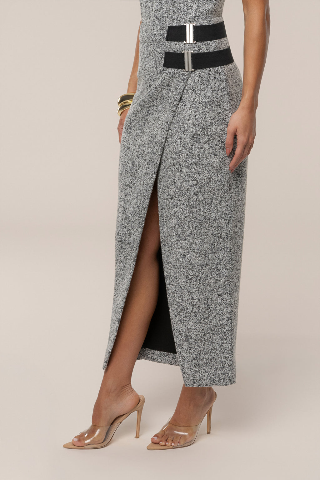 Lt. Grey Gisele Tweed Slit Skirt