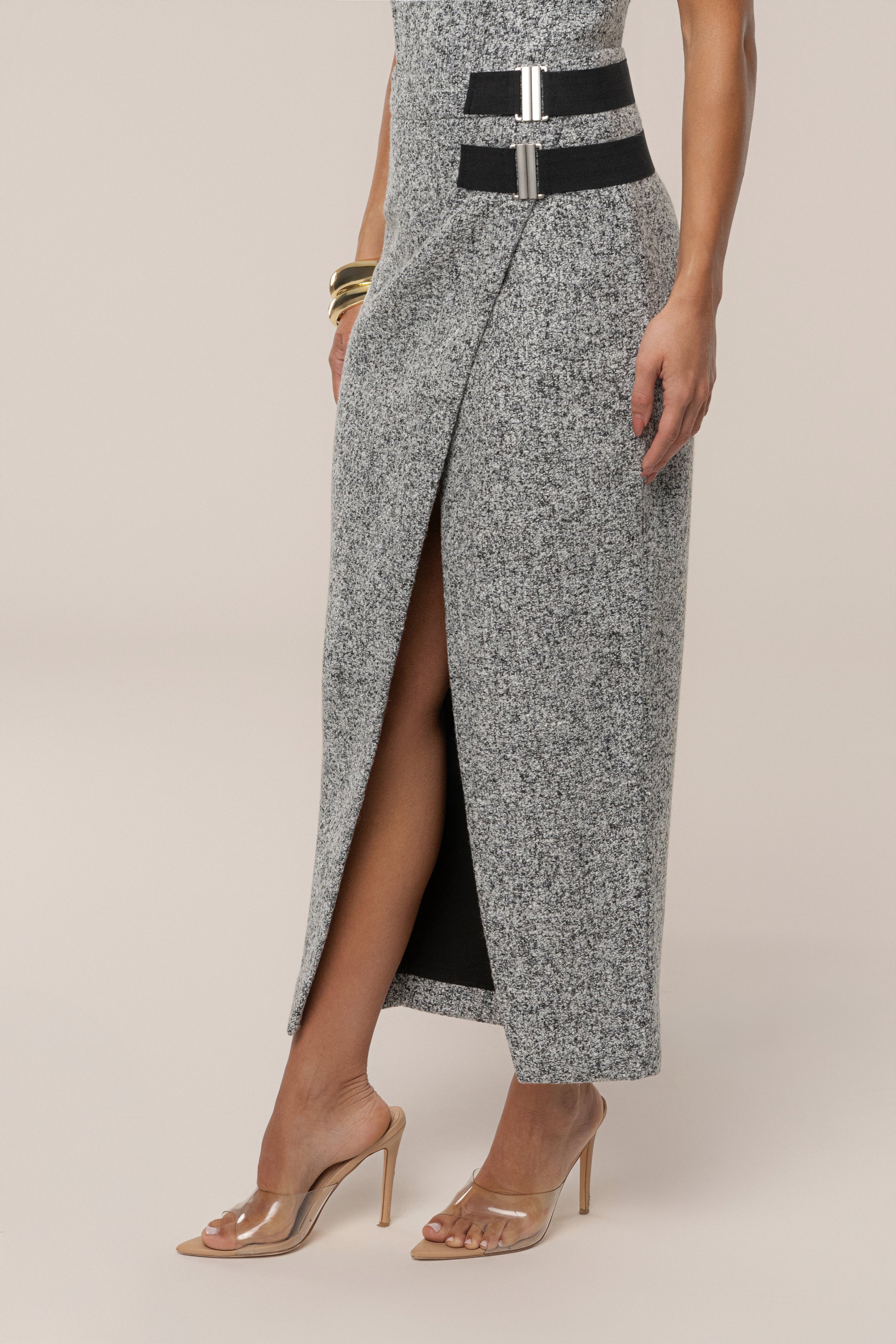 Lt. Grey Gisele Tweed Slit Skirt