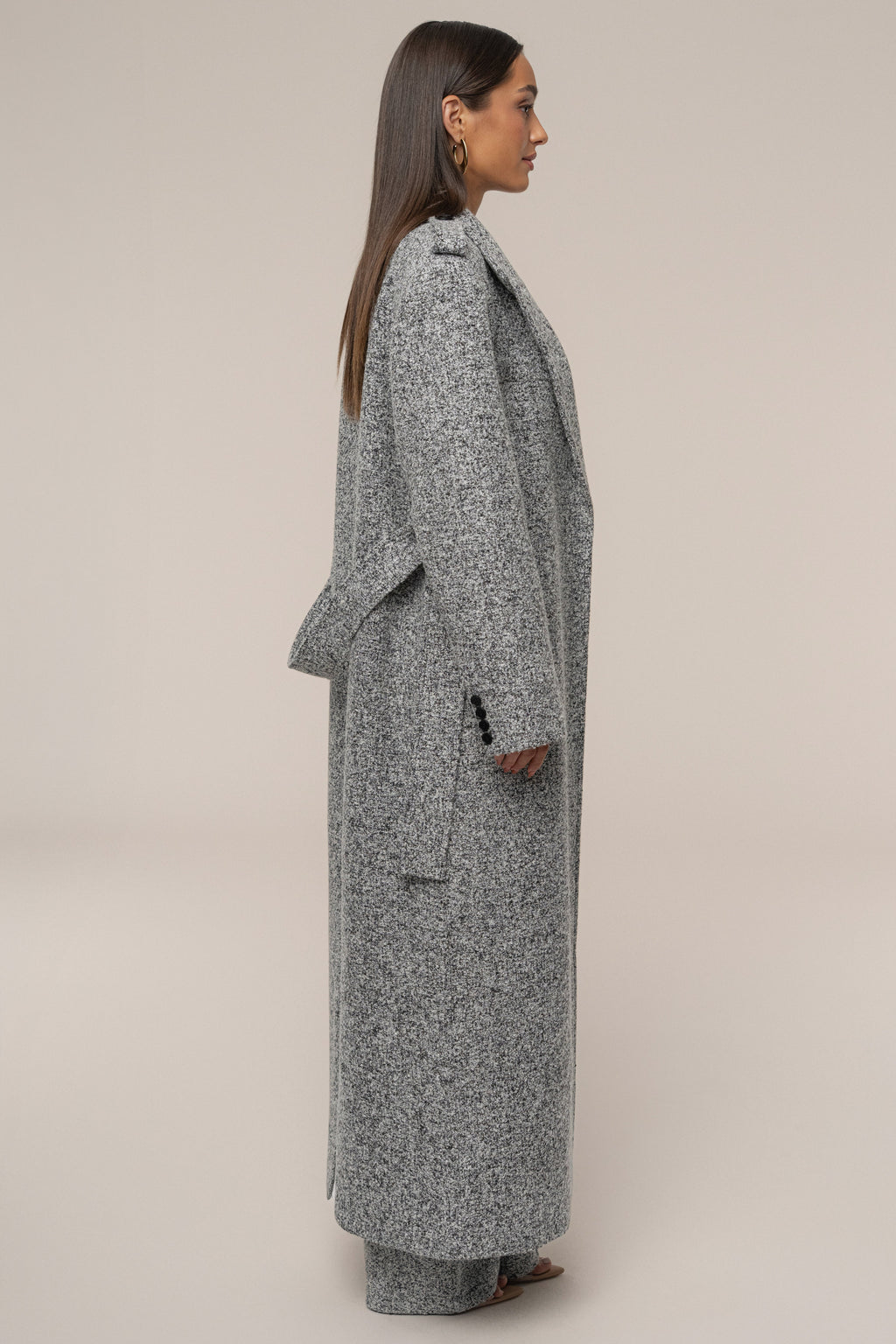Lt. Grey Savannah Belted Tweed Coat