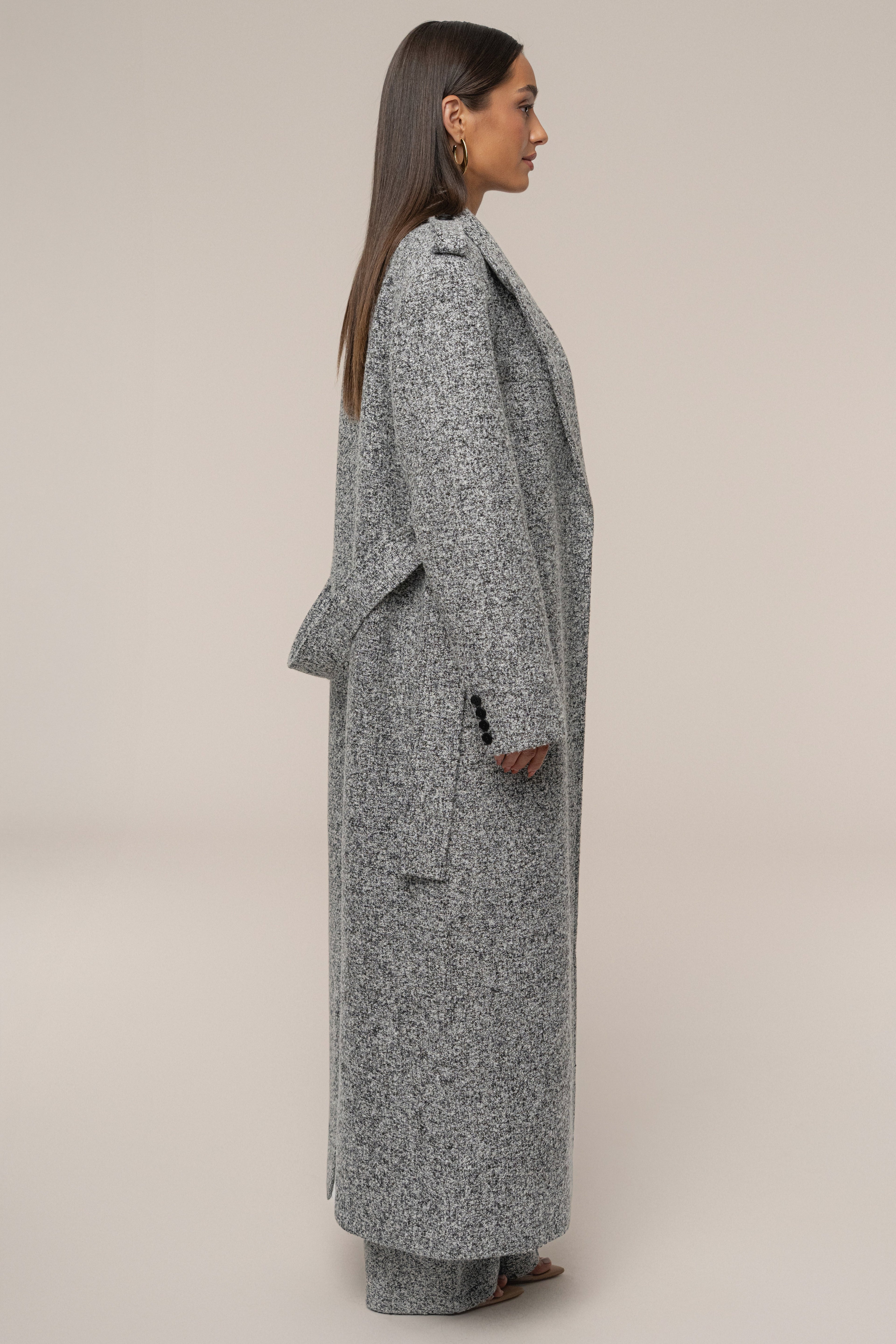 Lt. Grey Savannah Belted Tweed Coat