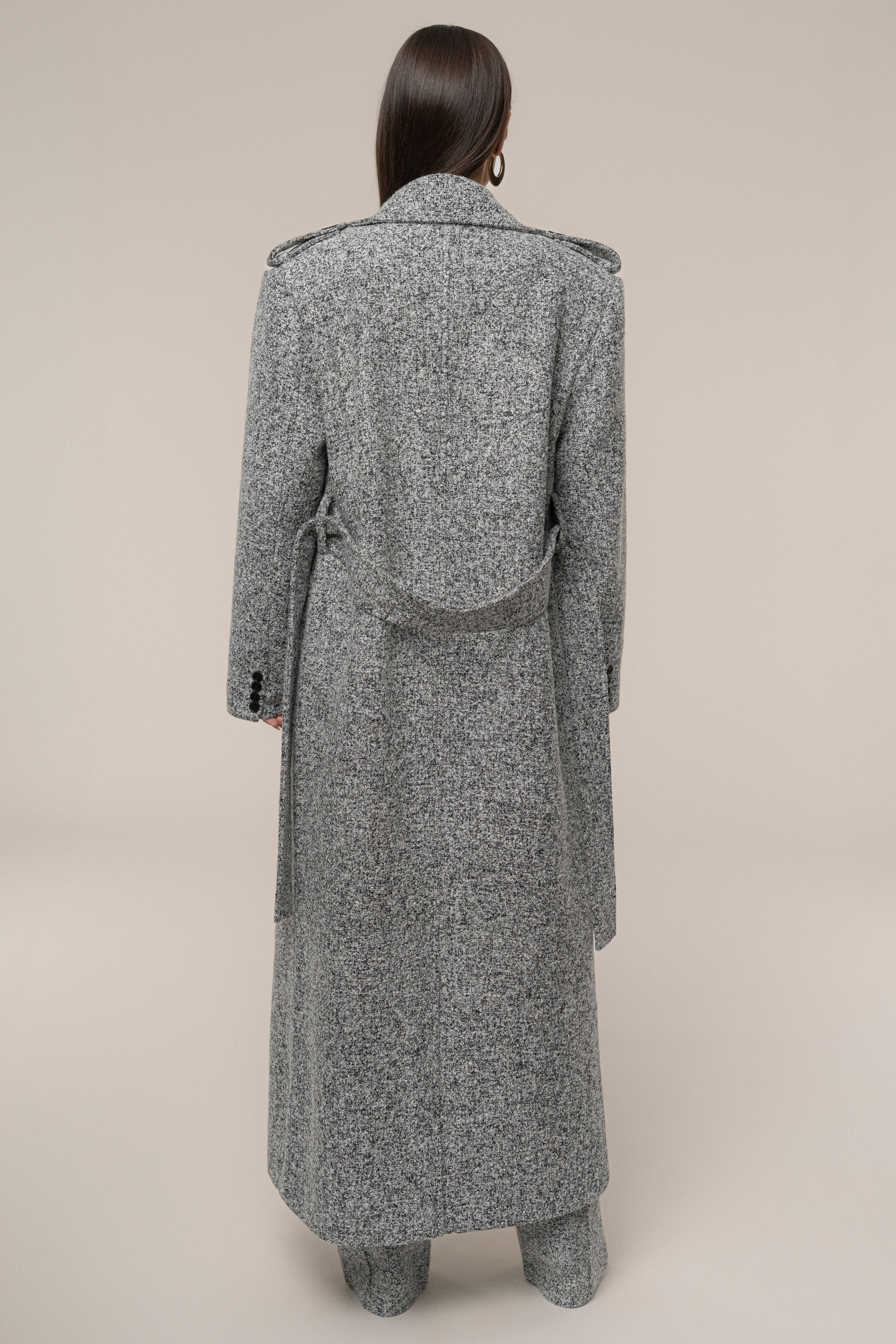 Lt. Grey Savannah Belted Tweed Coat