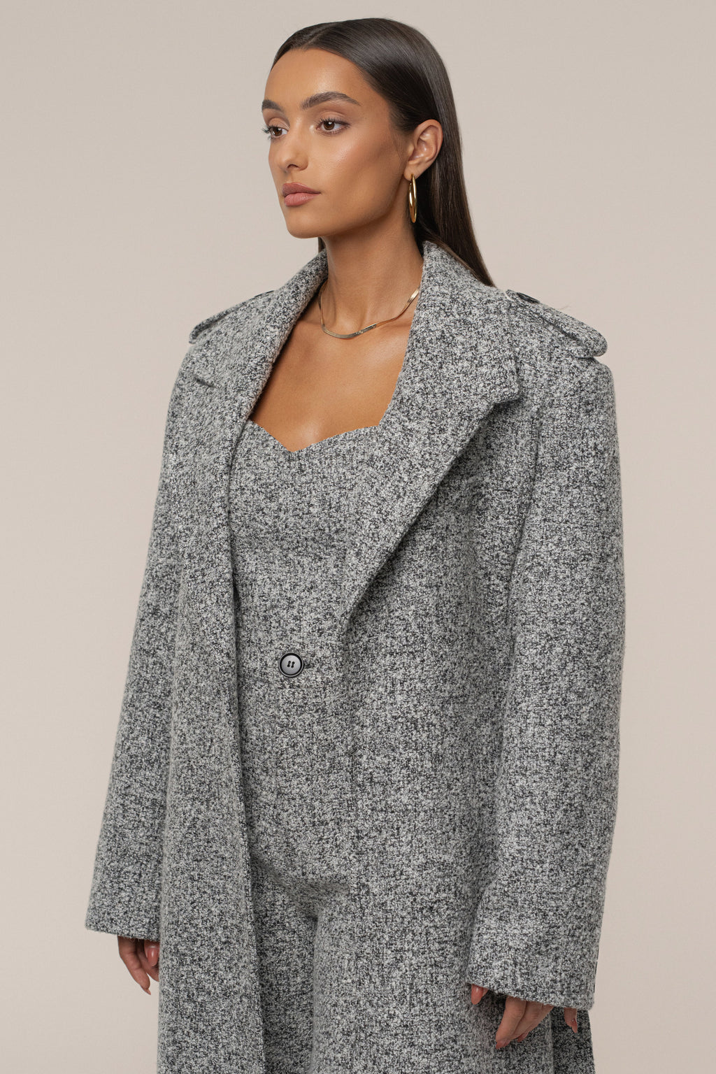 Lt. Grey Savannah Belted Tweed Coat