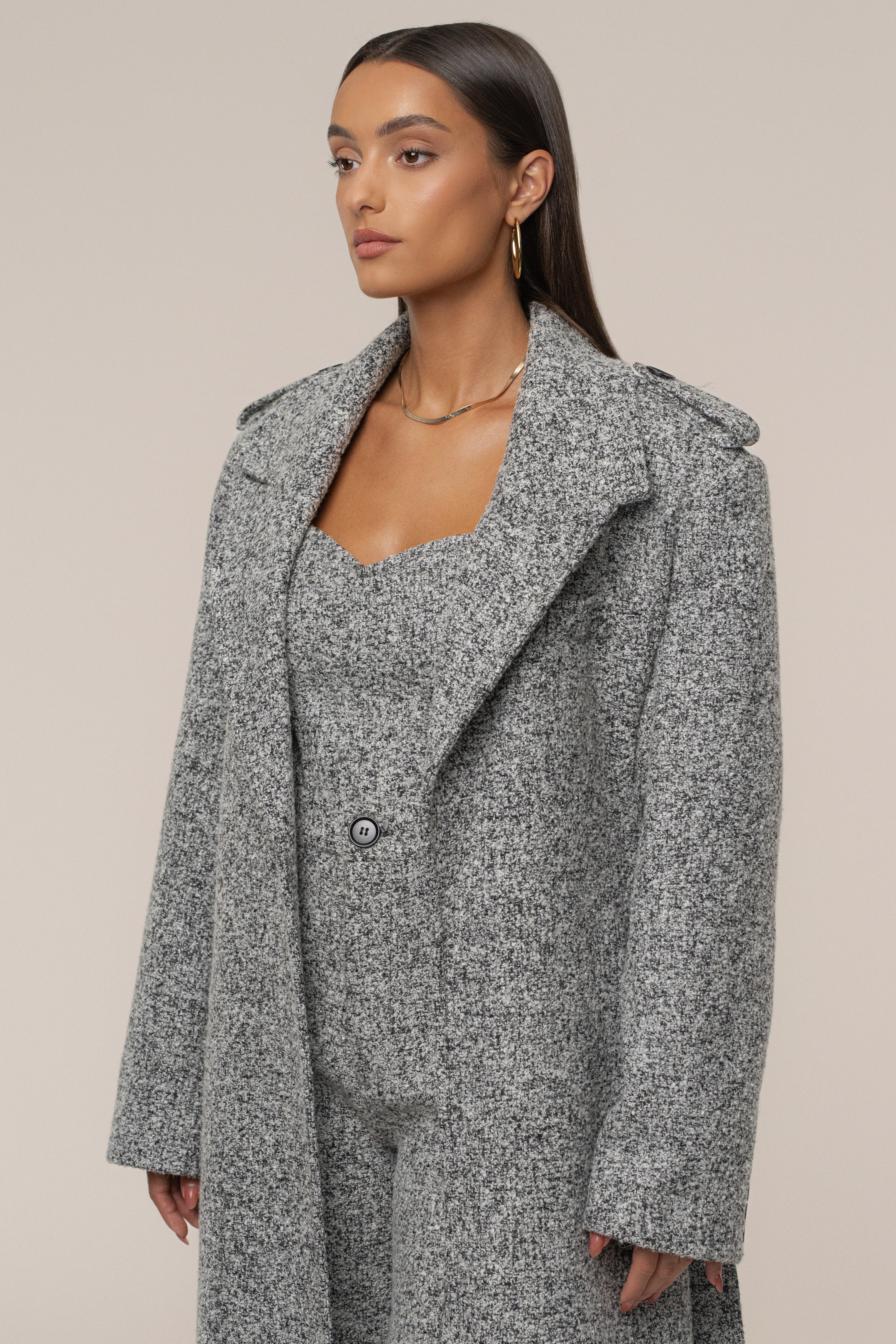 Lt. Grey Savannah Belted Tweed Coat
