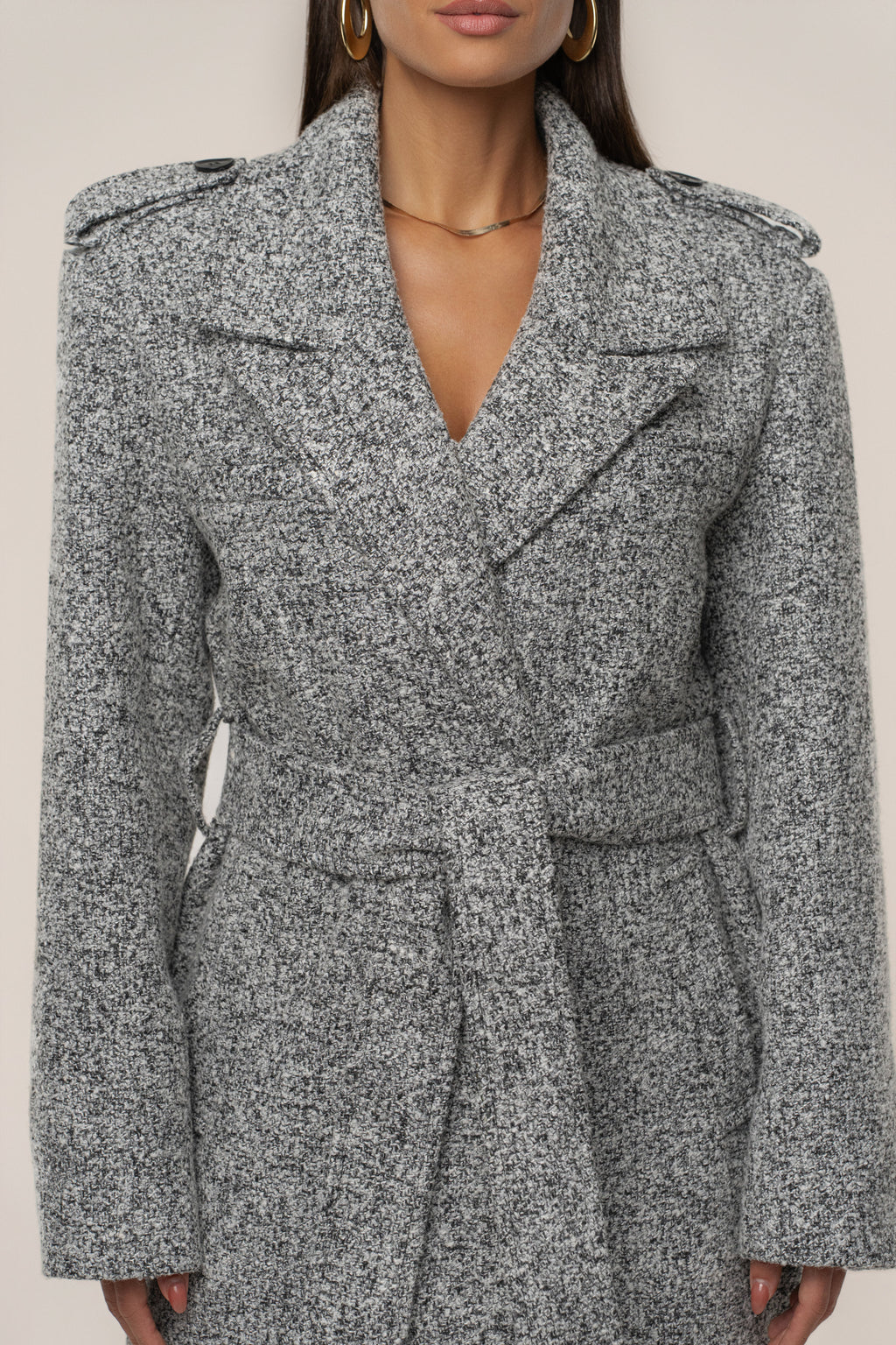 Lt. Grey Savannah Belted Tweed Coat