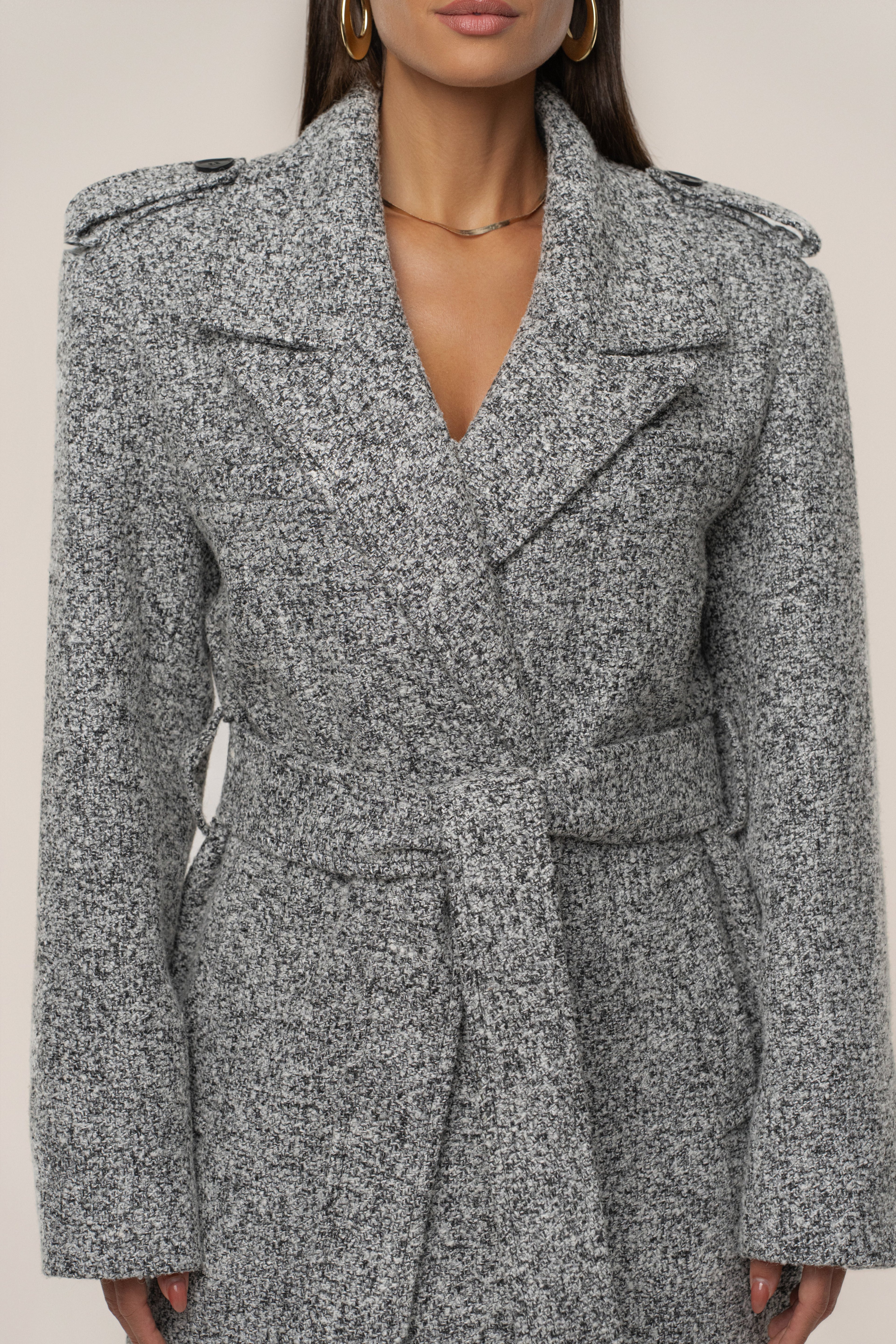 Lt. Grey Savannah Belted Tweed Coat