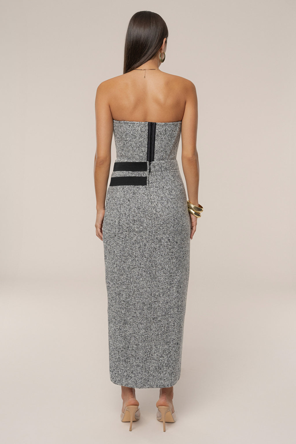 Lt. Grey Gisele Tweed Slit Skirt