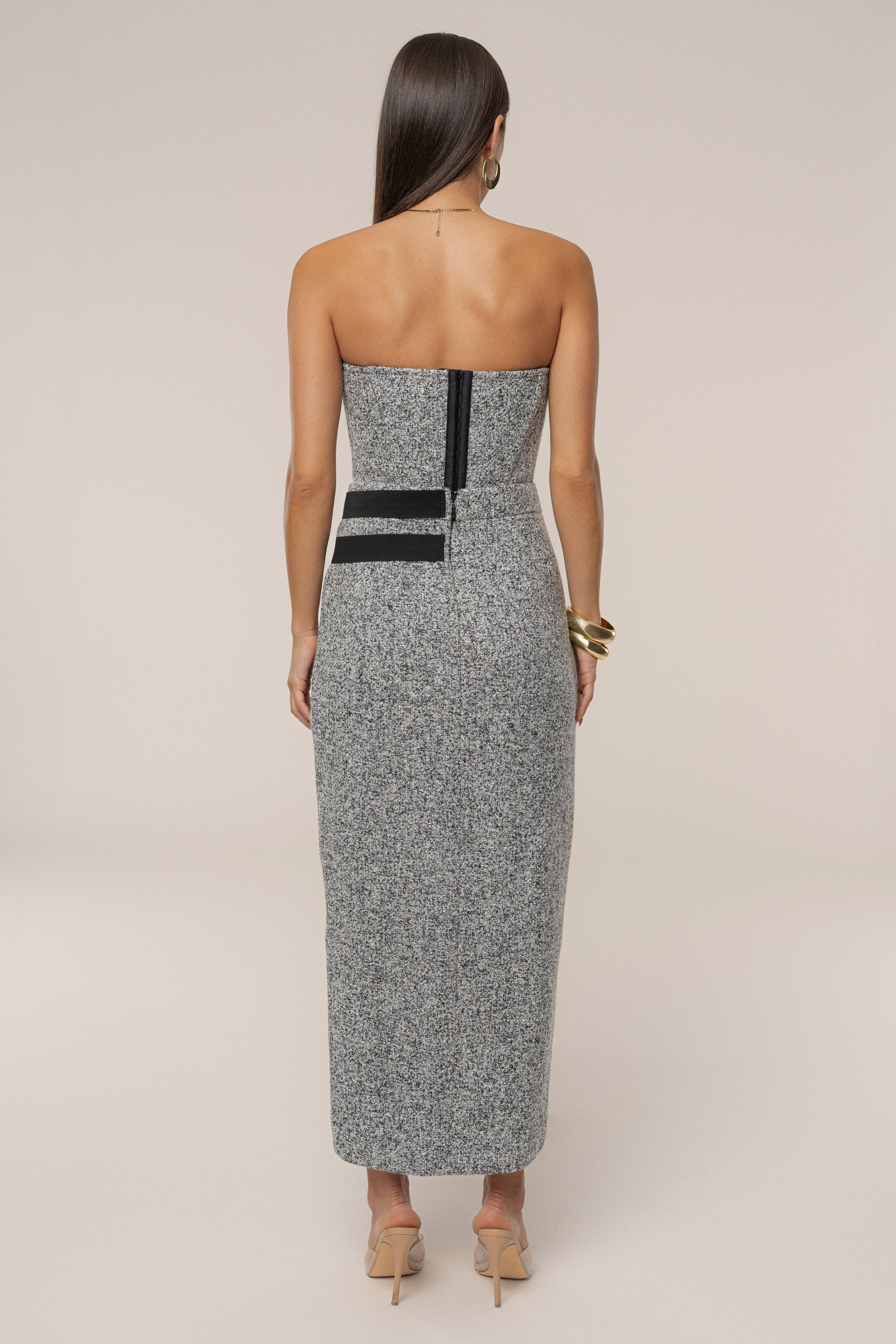 Lt. Grey Gisele Tweed Slit Skirt