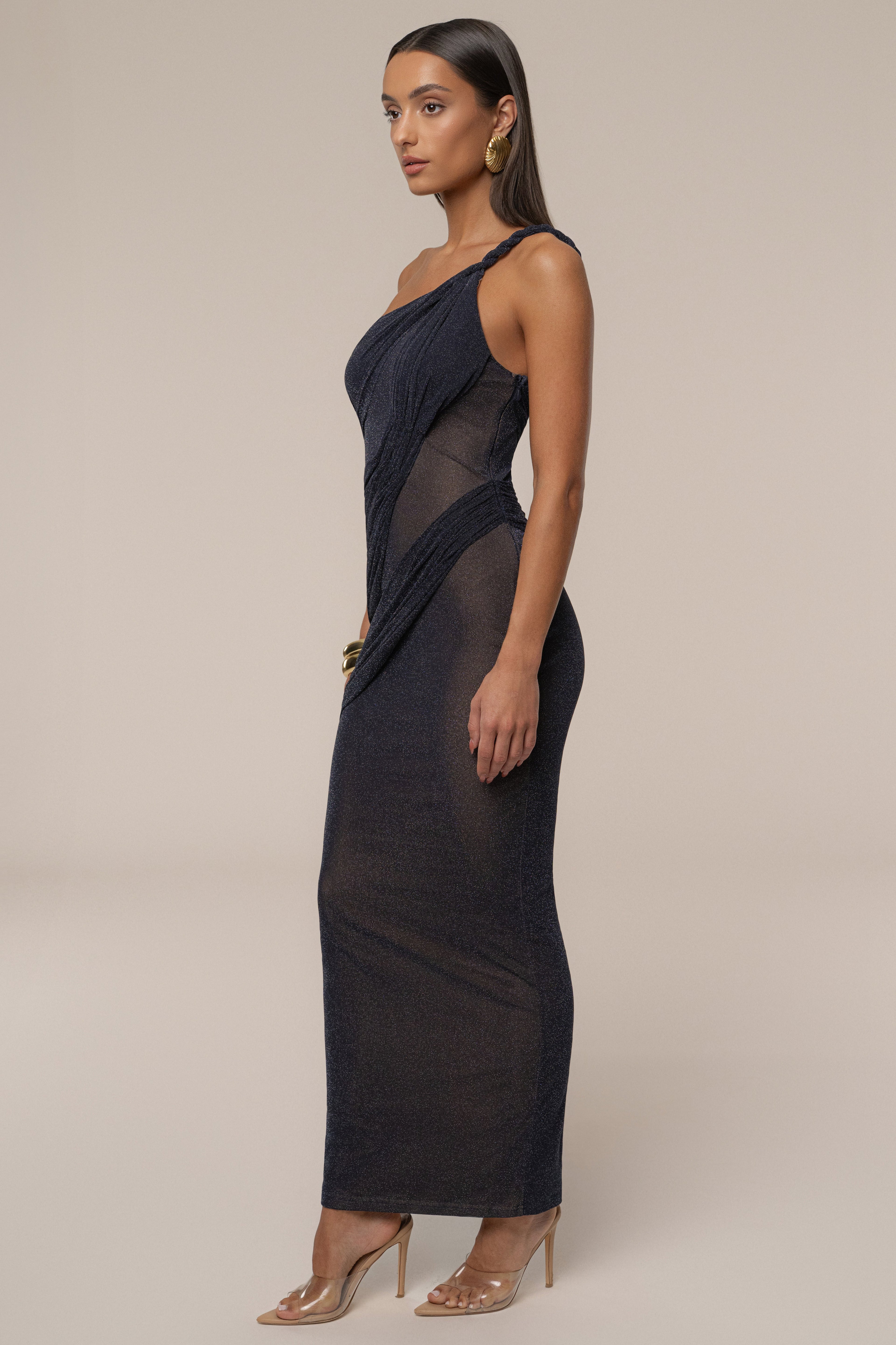 Navy Alari One Shoulder Maxi Dress