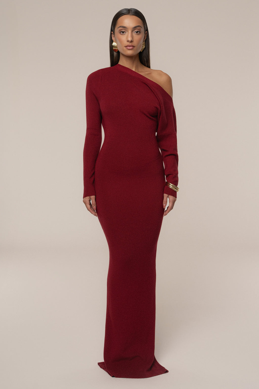 Red Night Shimmers Asymmetrical Maxi Dress