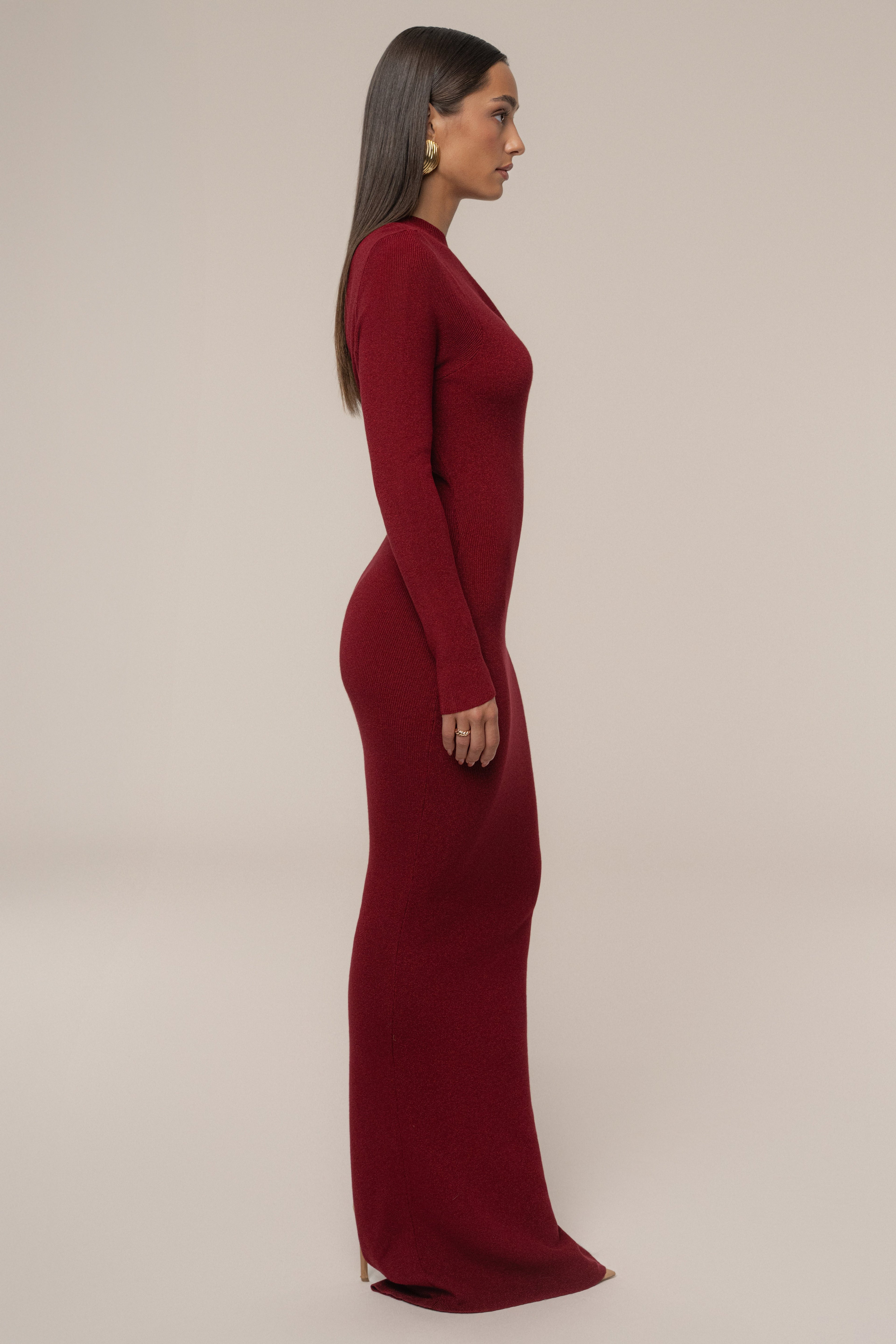 Red Night Shimmers Asymmetrical Maxi Dress
